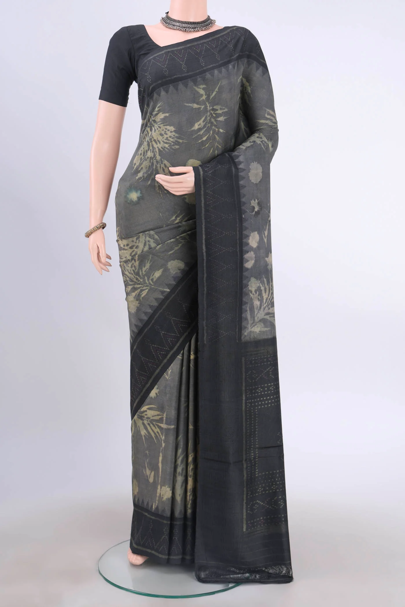 Davys Grey Tussar Silk Saree