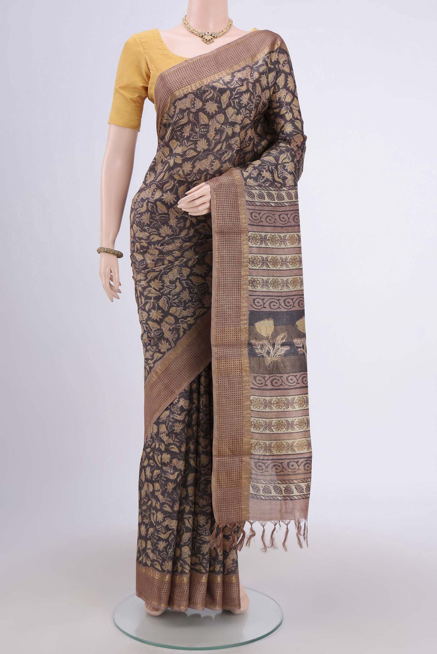 Brown Tussar Silk Saree
