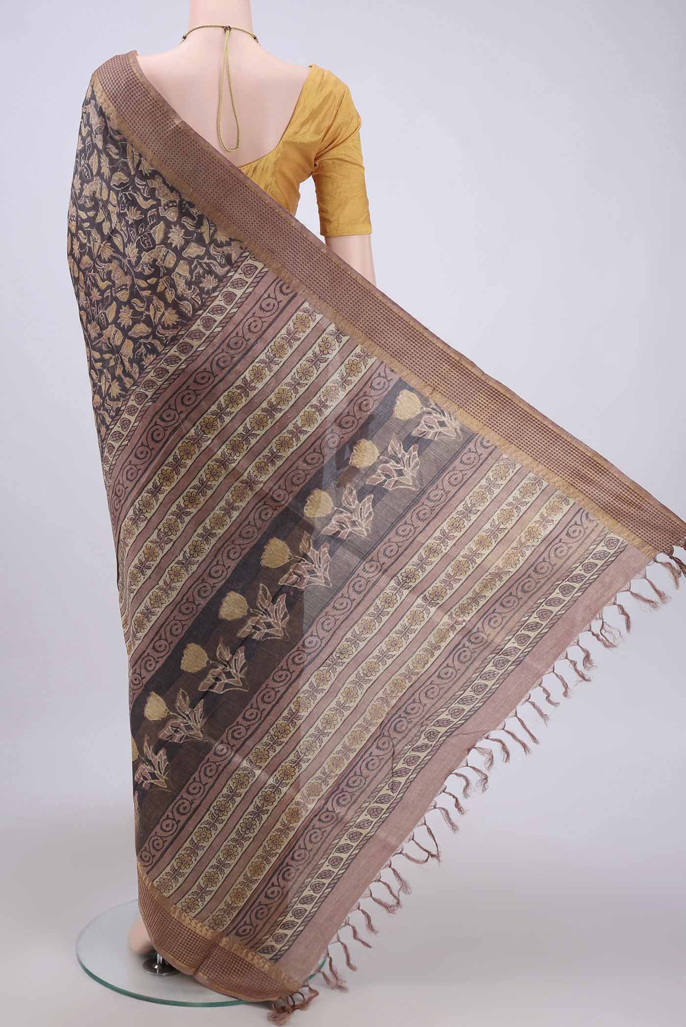 Brown Tussar Silk Saree - Image 3