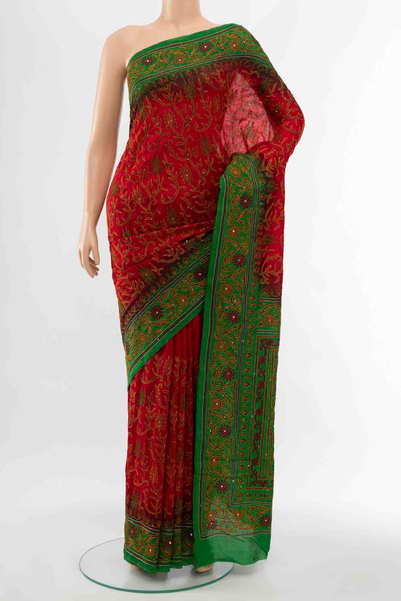 Red Blended Raw Silk Saree