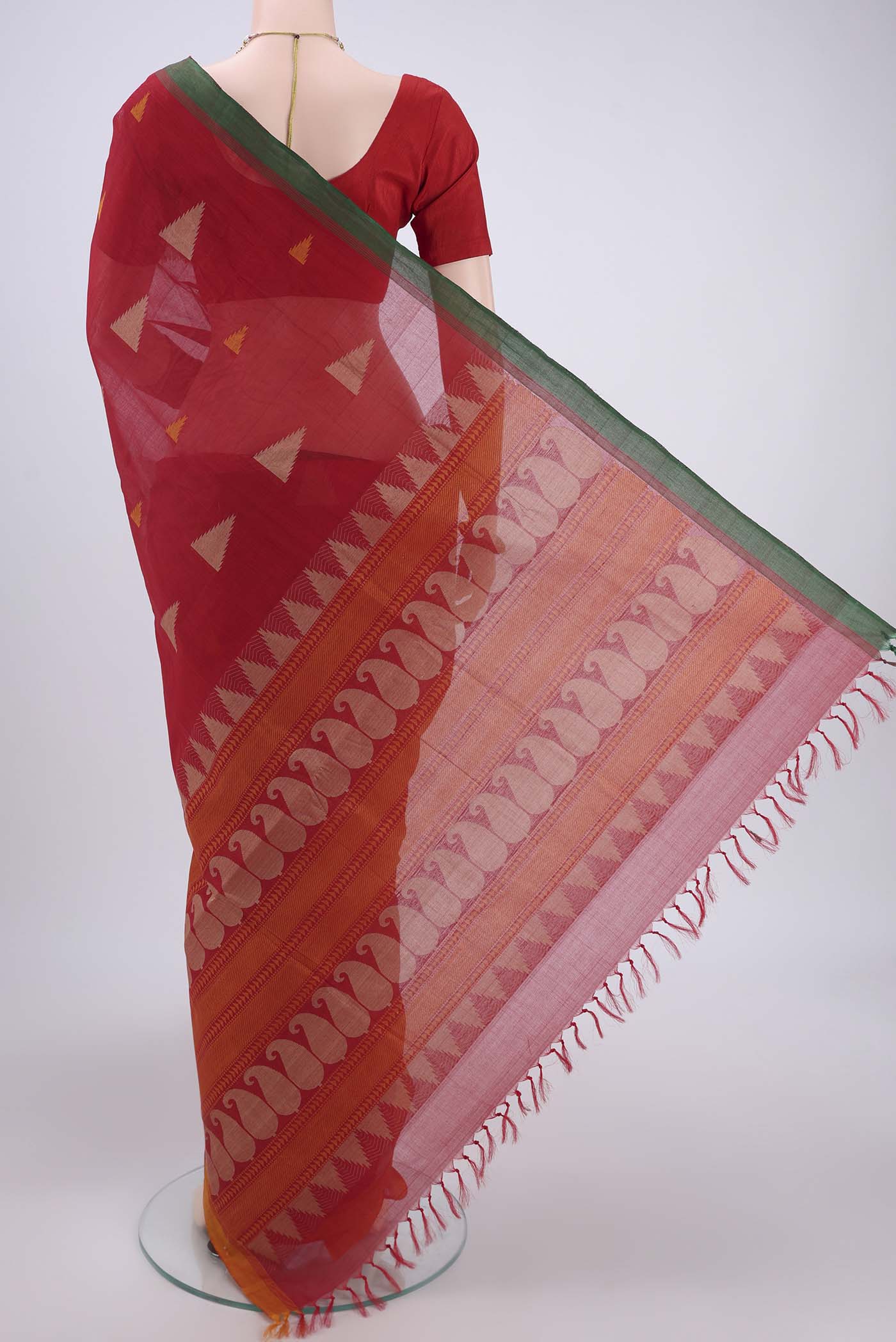Red Coimbatore Cotton Saree - Image 3
