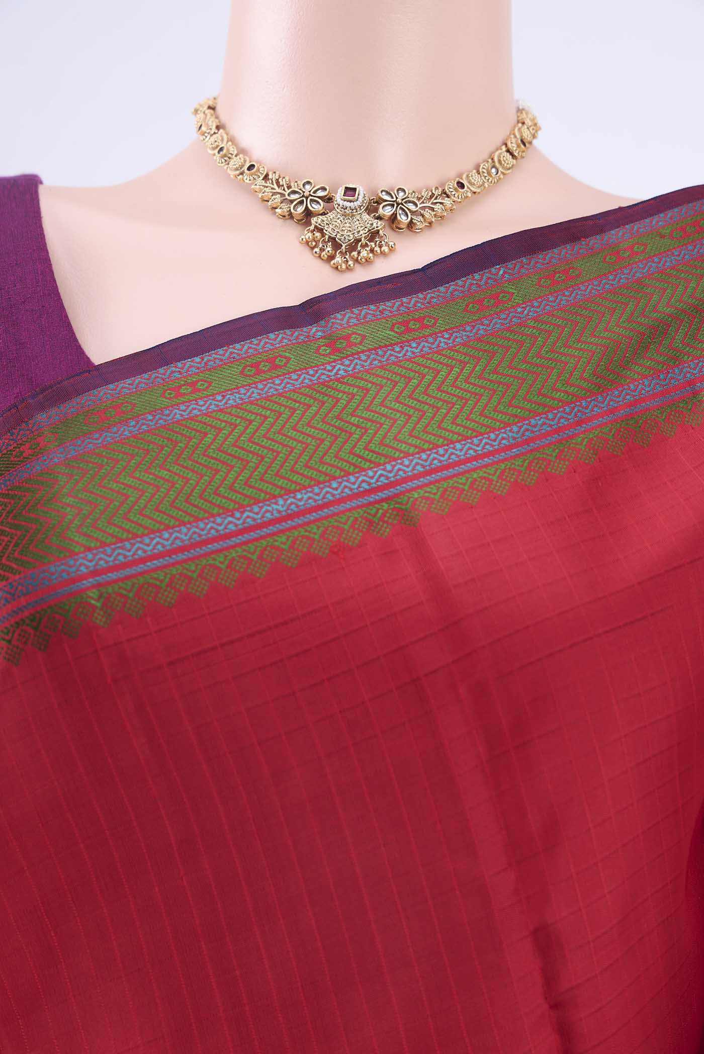 Deep Red Dual Tone Kanchipuram Silk Saree - Image 2