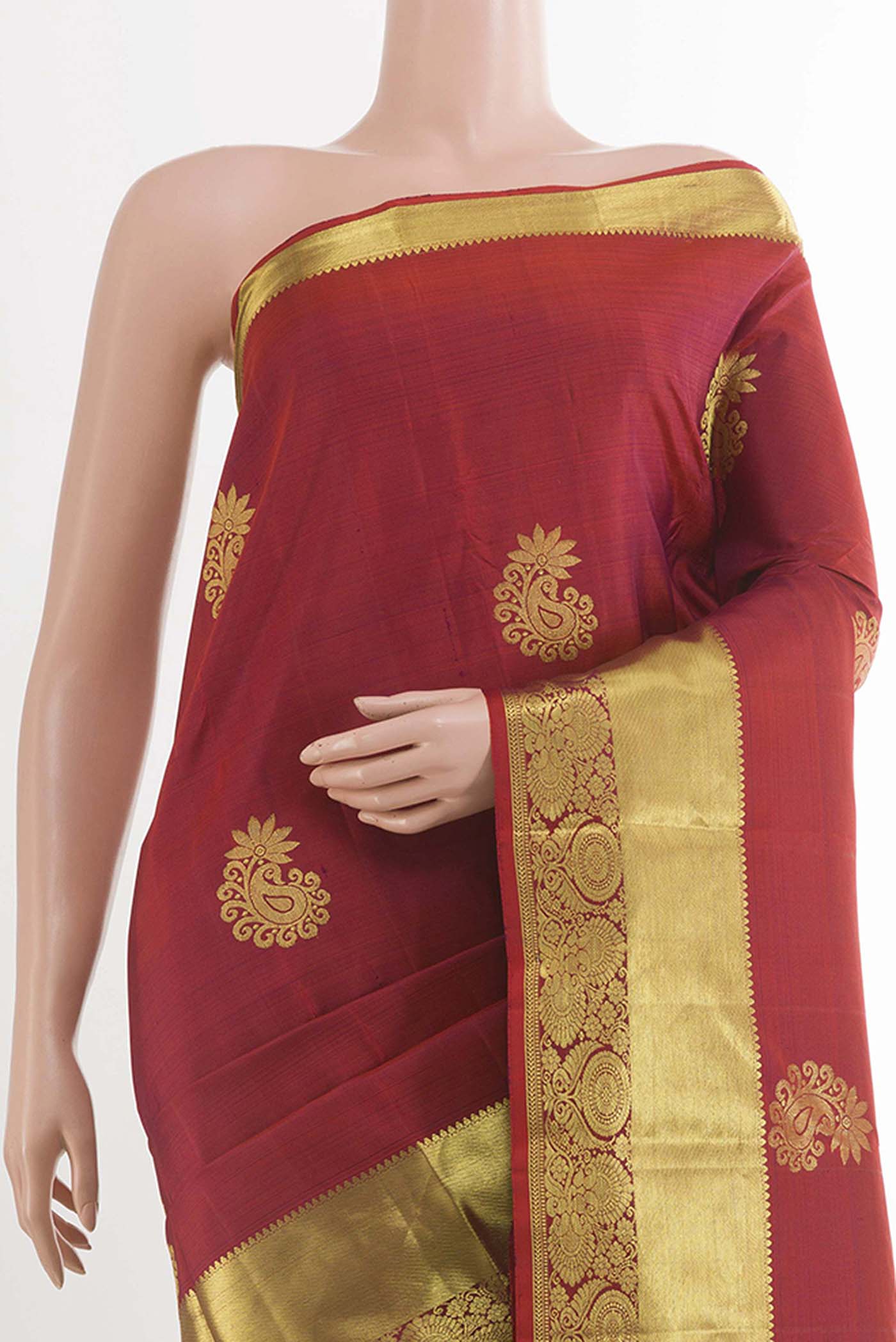 Deep Red Kanchipuram Silk Saree - Image 2