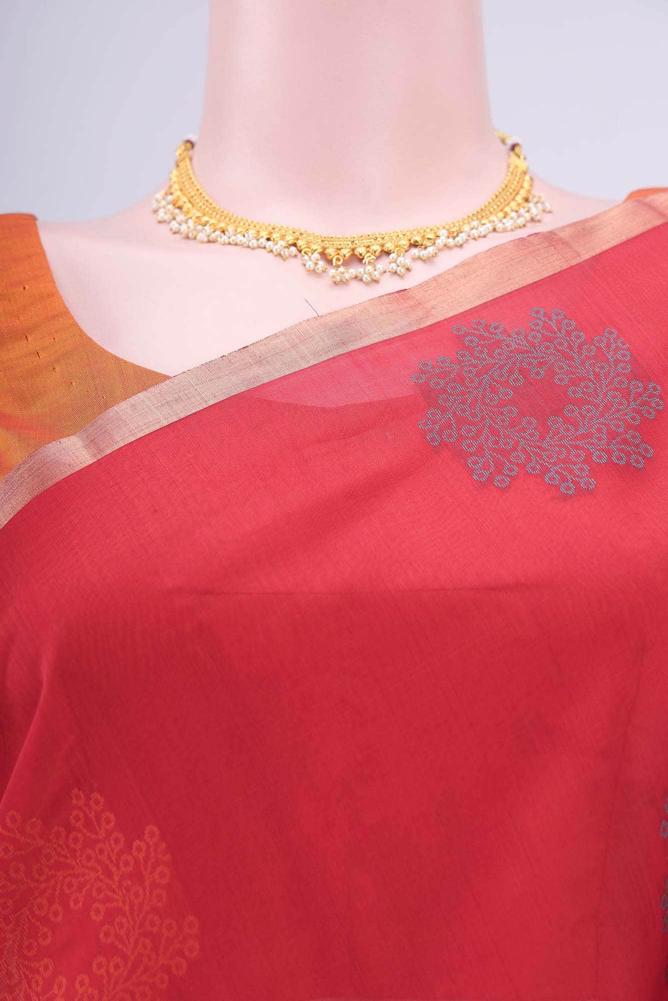 Deep Red Kota Cotton Saree - Image 3