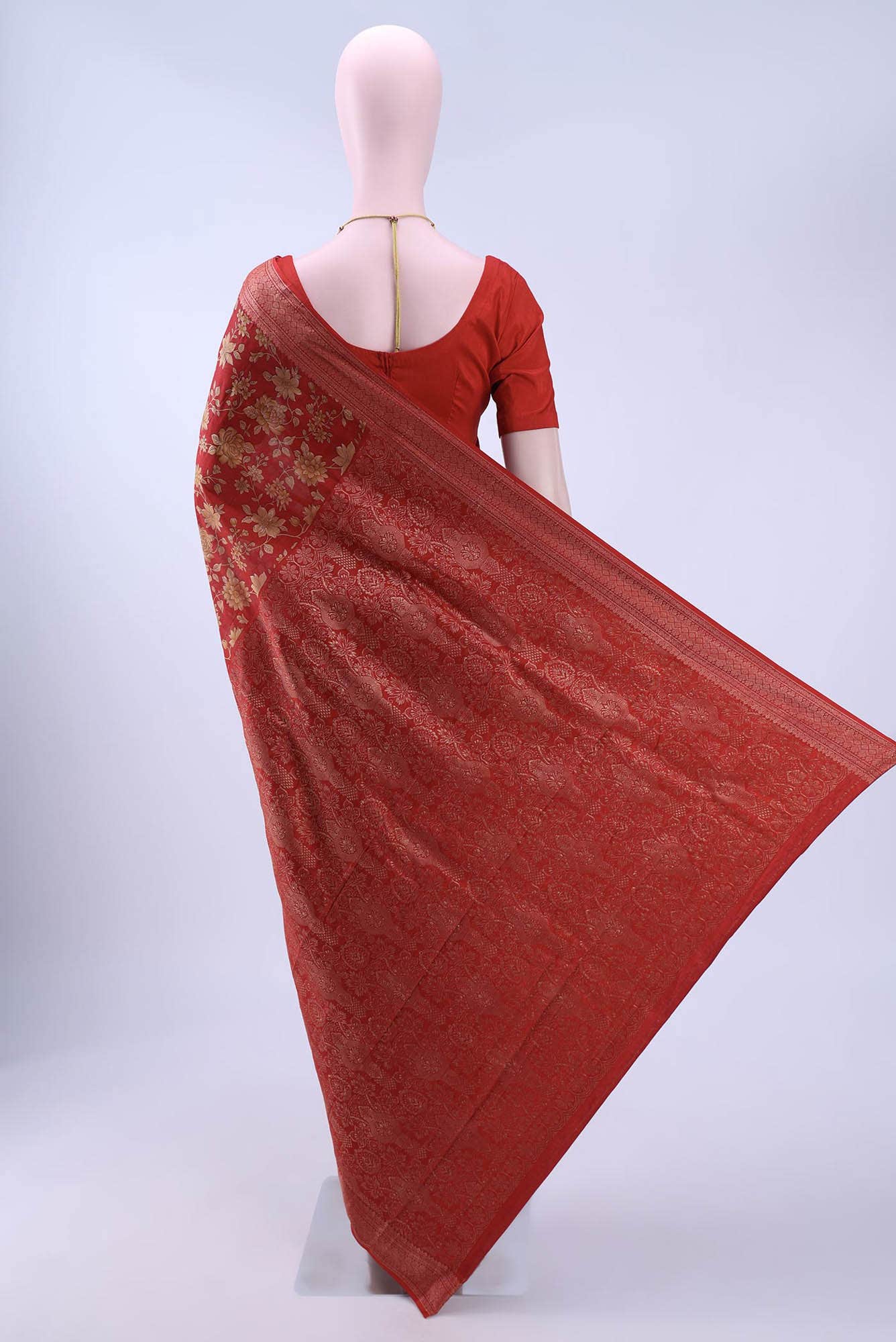 Deep Red Printed Silk Saree - Image 3