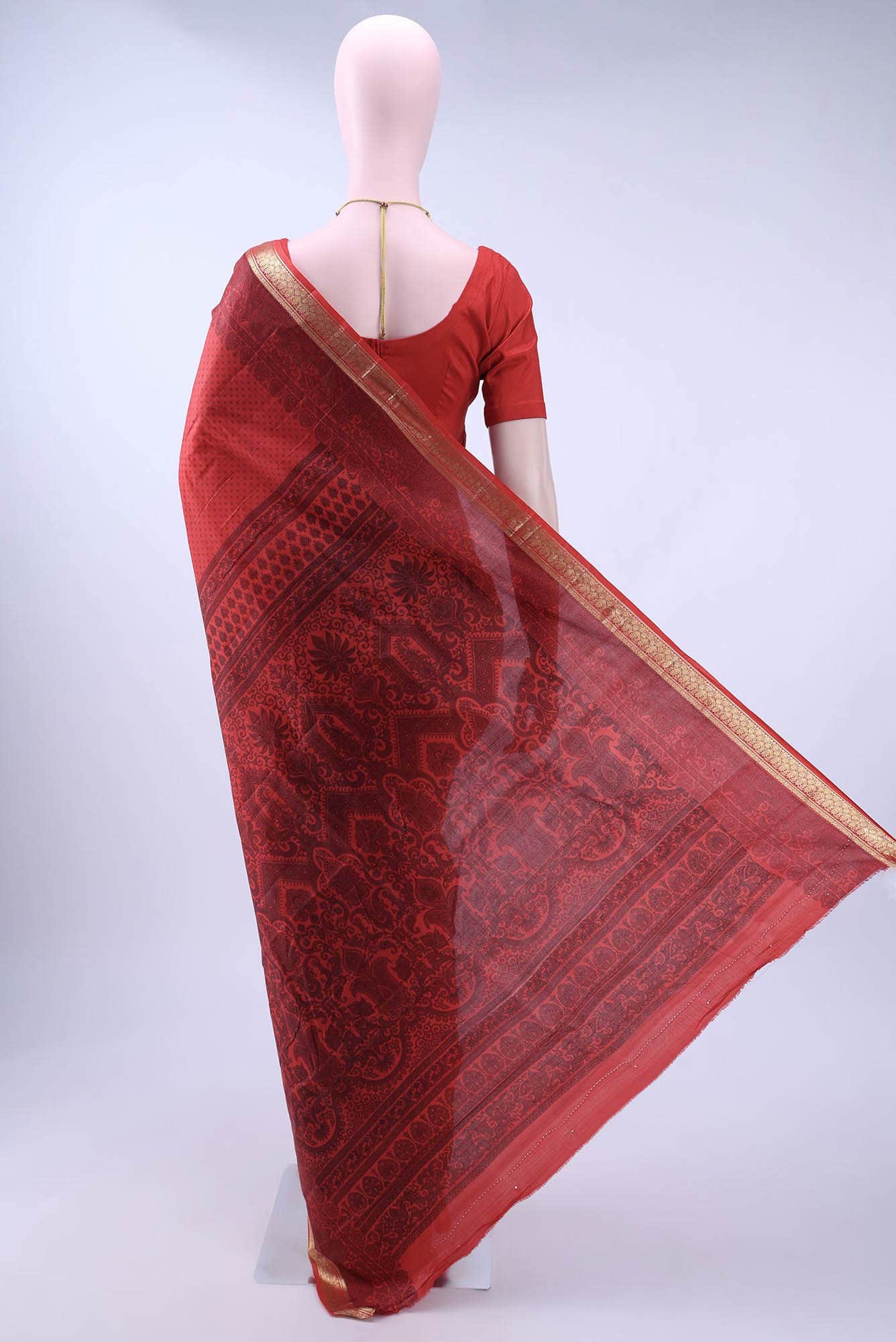 Deep Red Printed Silk Saree - Image 3