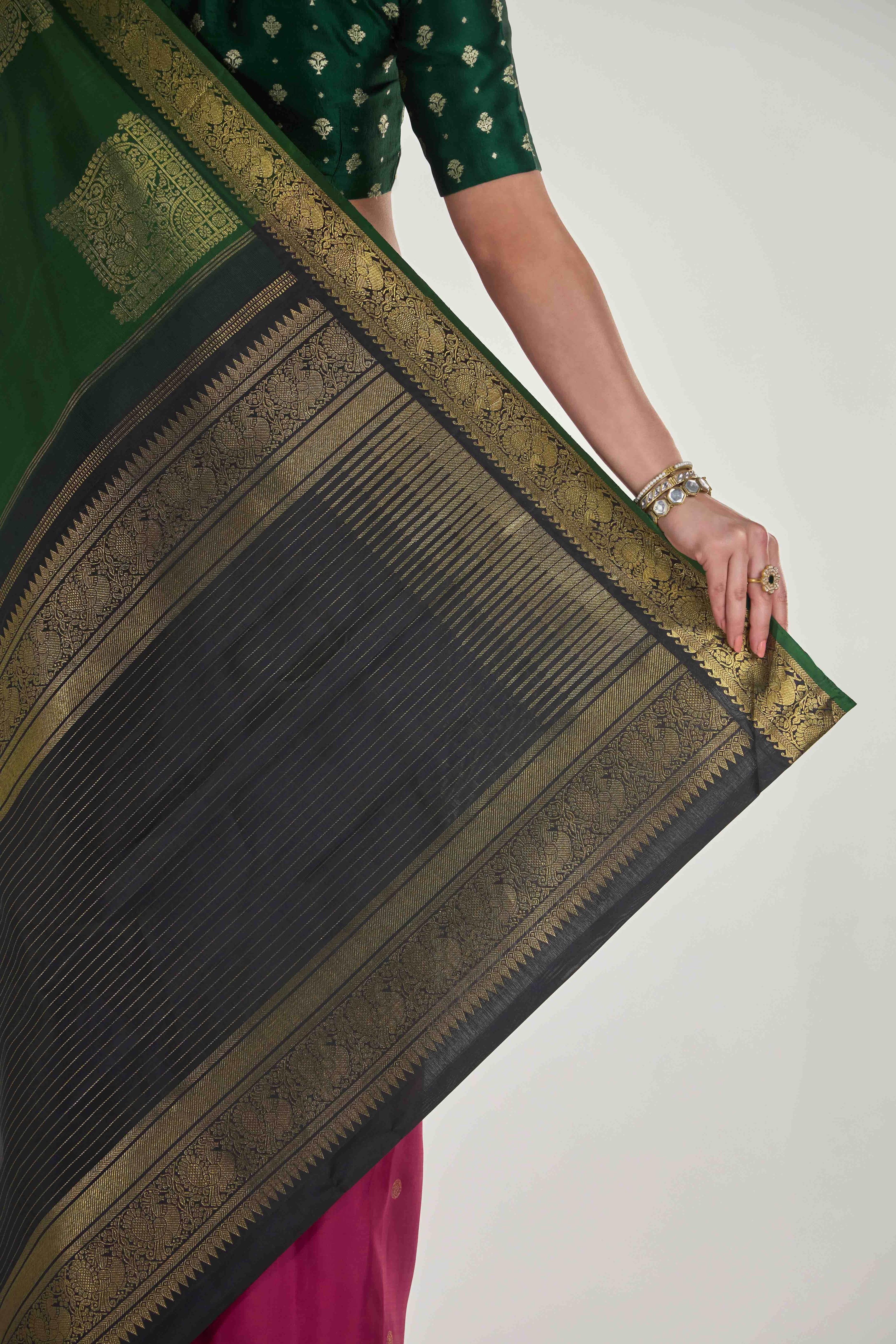 Dvisha-Pure Silk Pure Gold Zari Arraku Red Kanchipuram Saree - Image 8