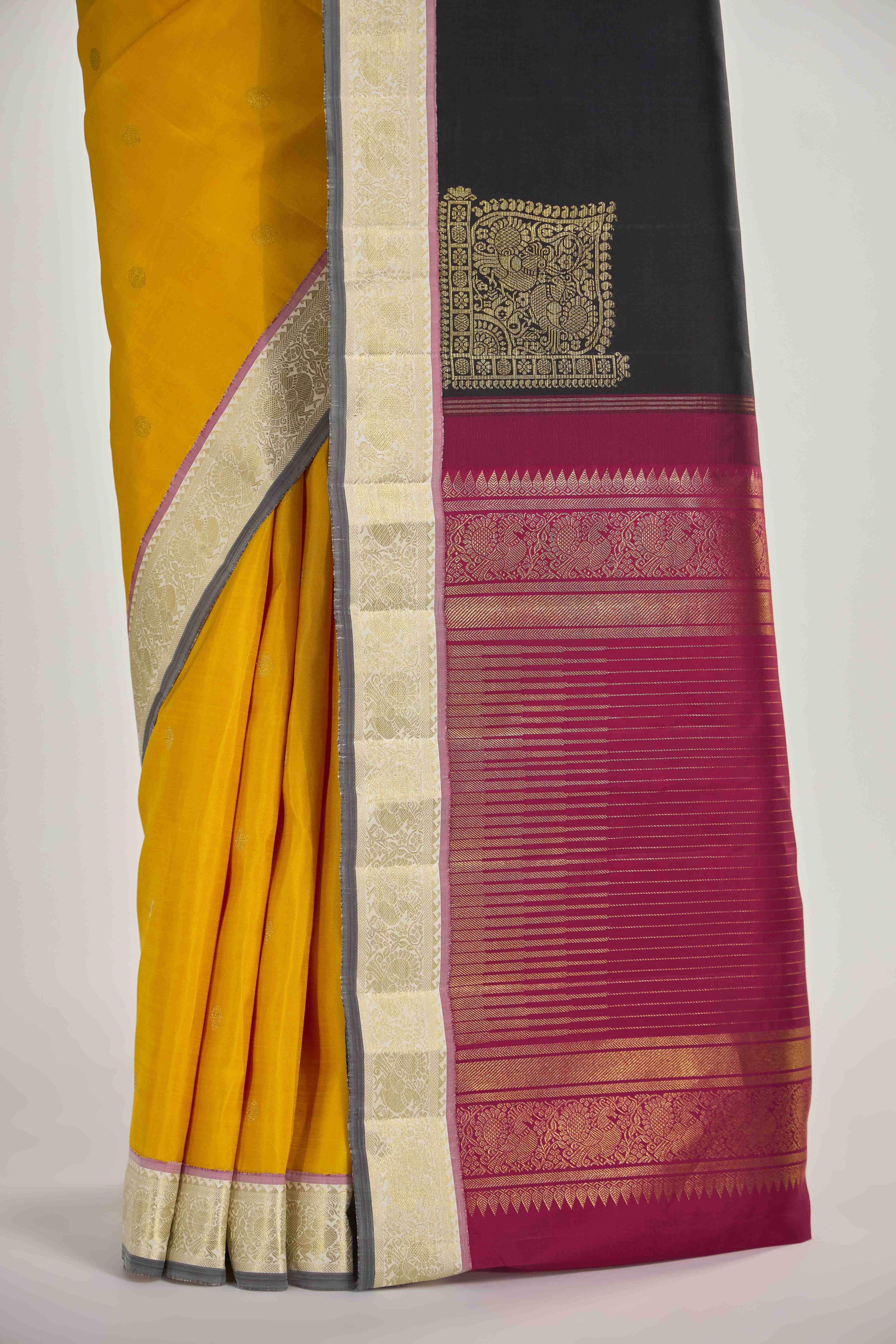 Dvisha-Pure Silk Pure Gold Zari Mustard Yellow Kanchipuram Saree - Image 4