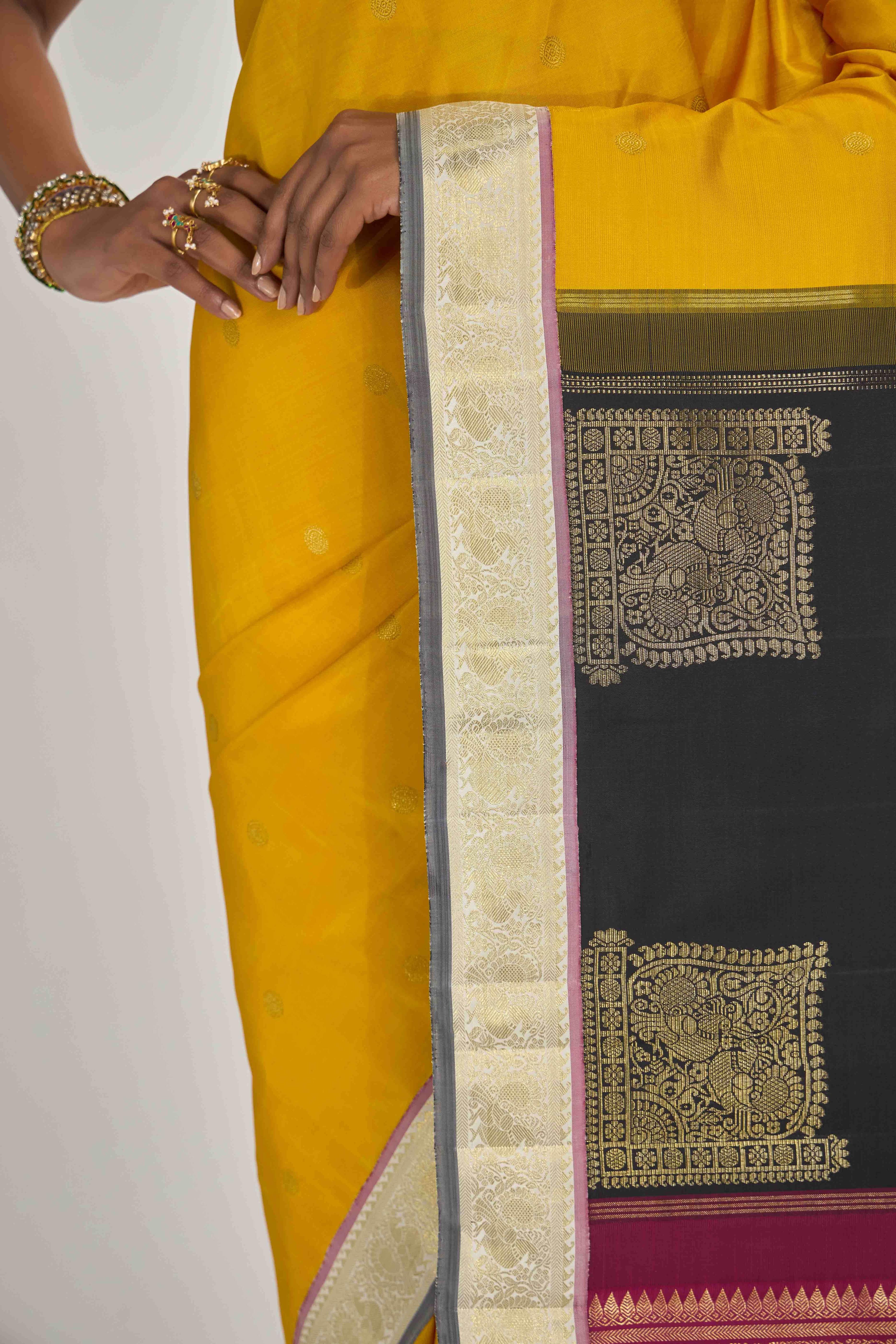 Dvisha-Pure Silk Pure Gold Zari Mustard Yellow Kanchipuram Saree - Image 5