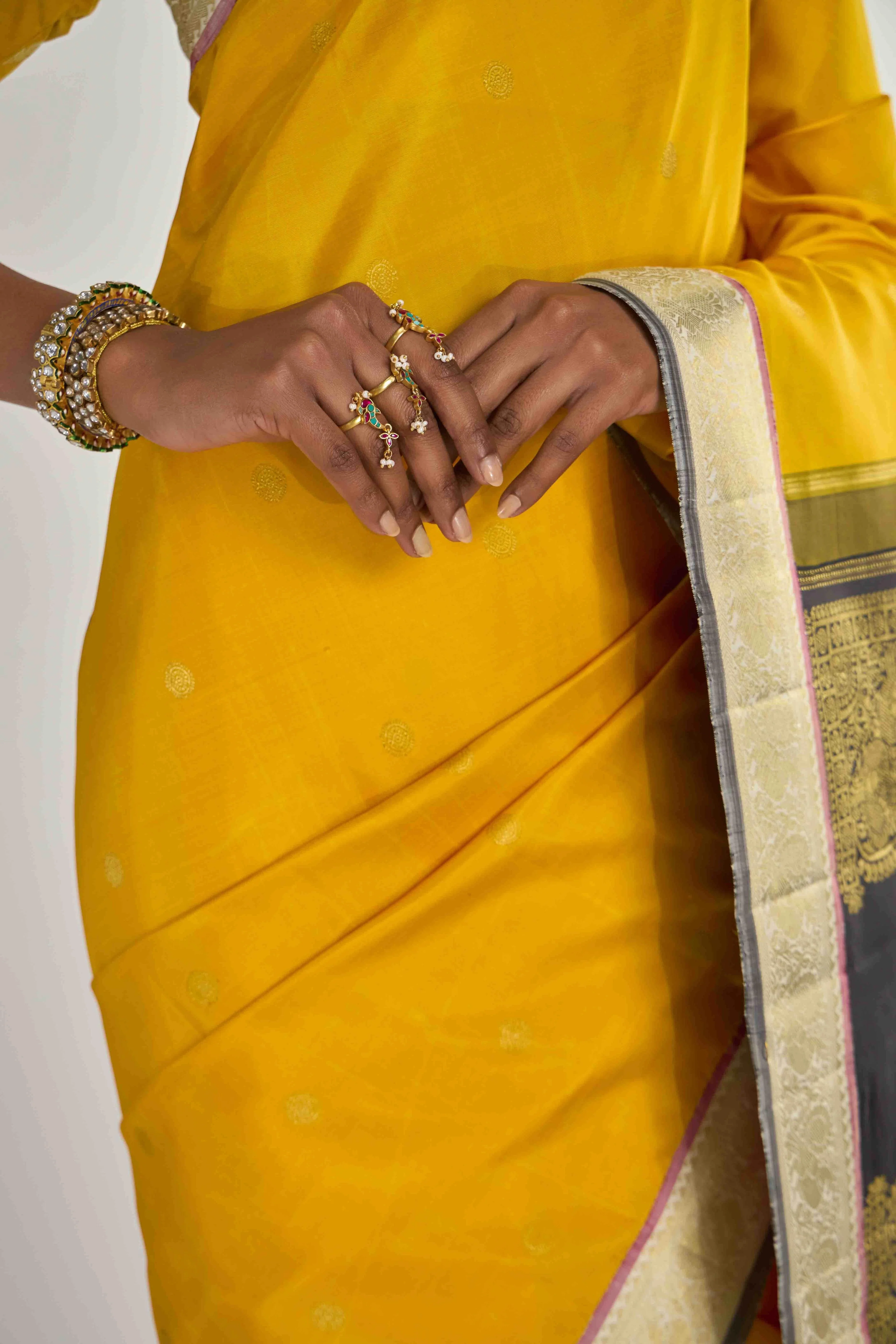 Dvisha-Pure Silk Pure Gold Zari Mustard Yellow Kanchipuram Saree - Image 7