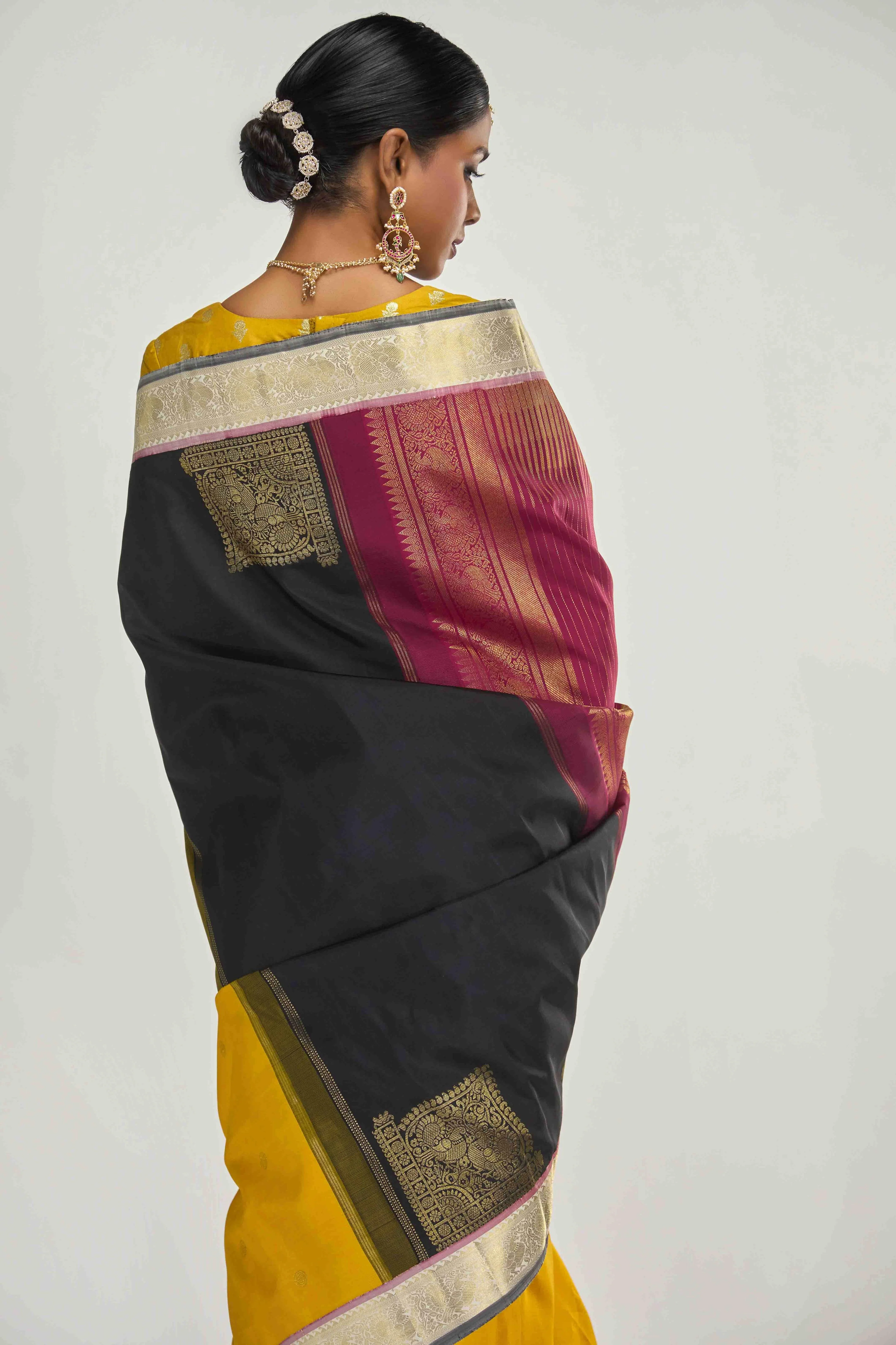 Dvisha-Pure Silk Pure Gold Zari Mustard Yellow Kanchipuram Saree - Image 8