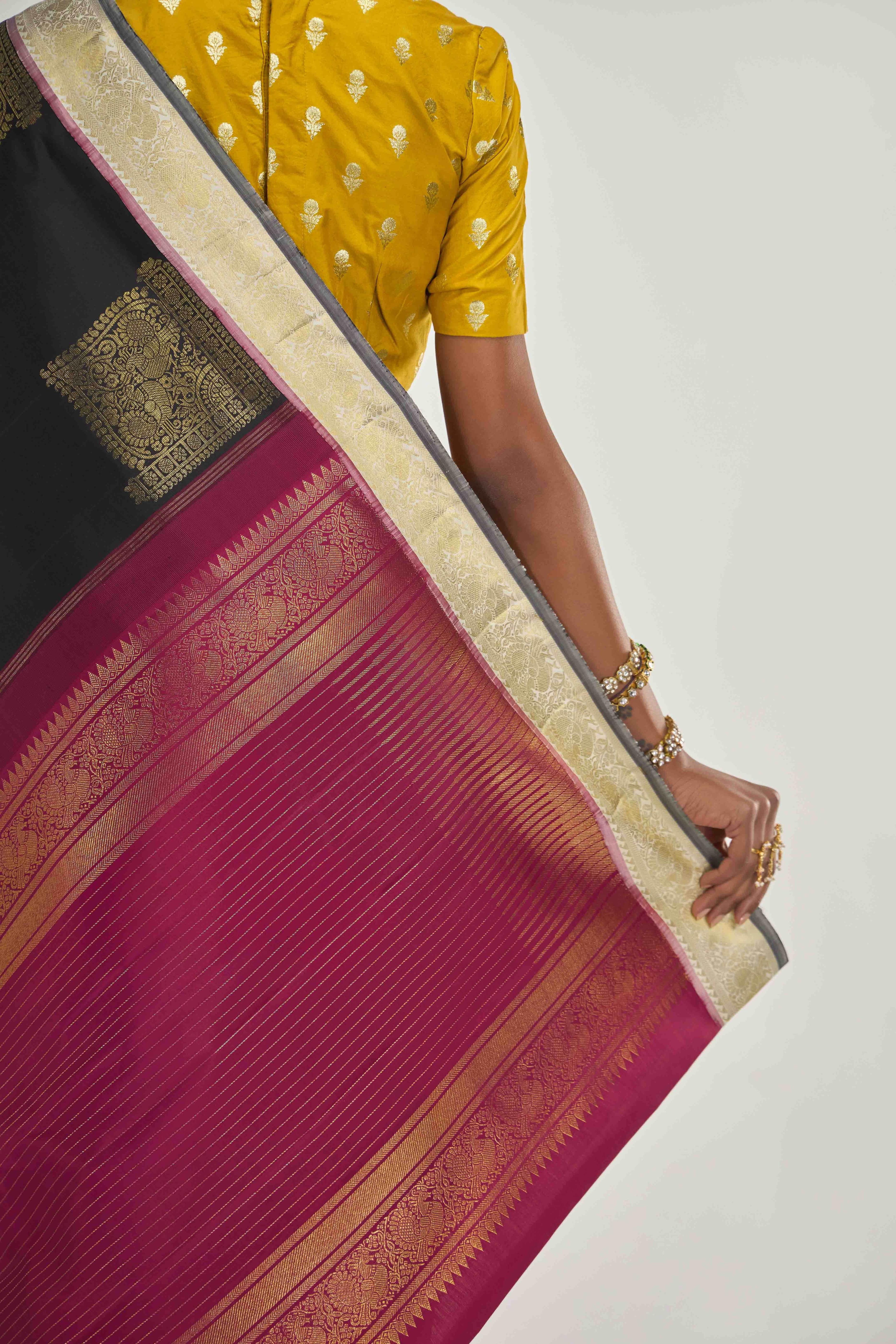 Dvisha-Pure Silk Pure Gold Zari Mustard Yellow Kanchipuram Saree - Image 9