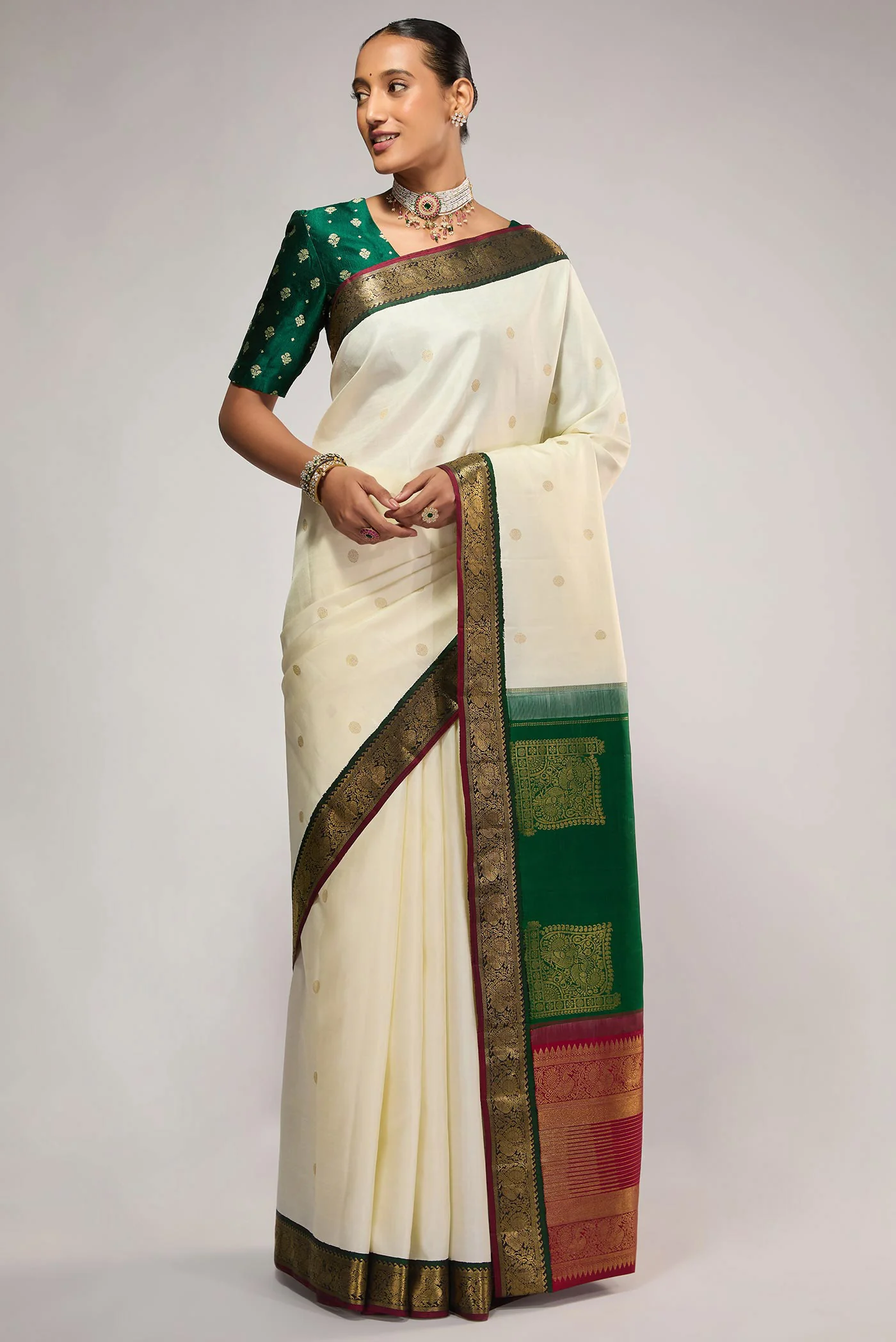 Dvisha- Pure Silk Pure Zari Off White Kanchipuram Saree - Image 2