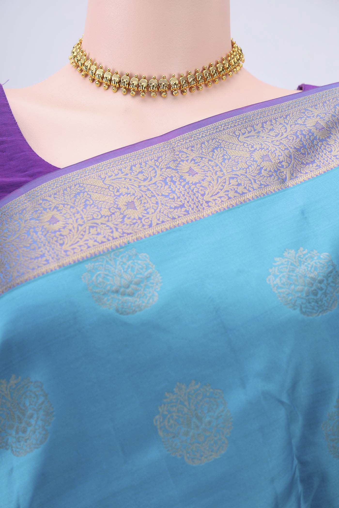 Electric Blue Dual Tone Nangavalli Silk [ Salem ] Saree - Image 2