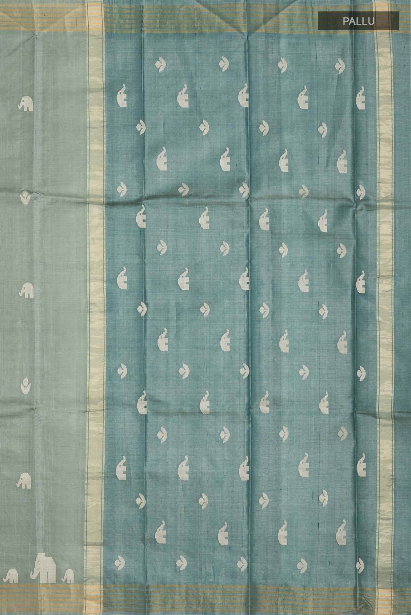 Elephant Whispers-Green Bhagalpuri Tussar Silk Saree - Image 5