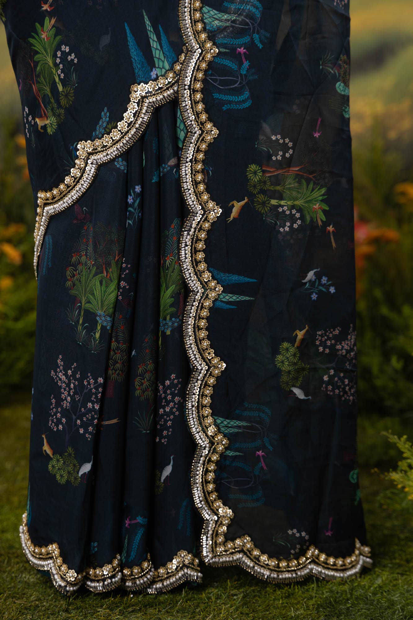 Enchanted Dreams-Dark Blue Organza Silk Saree - Image 4