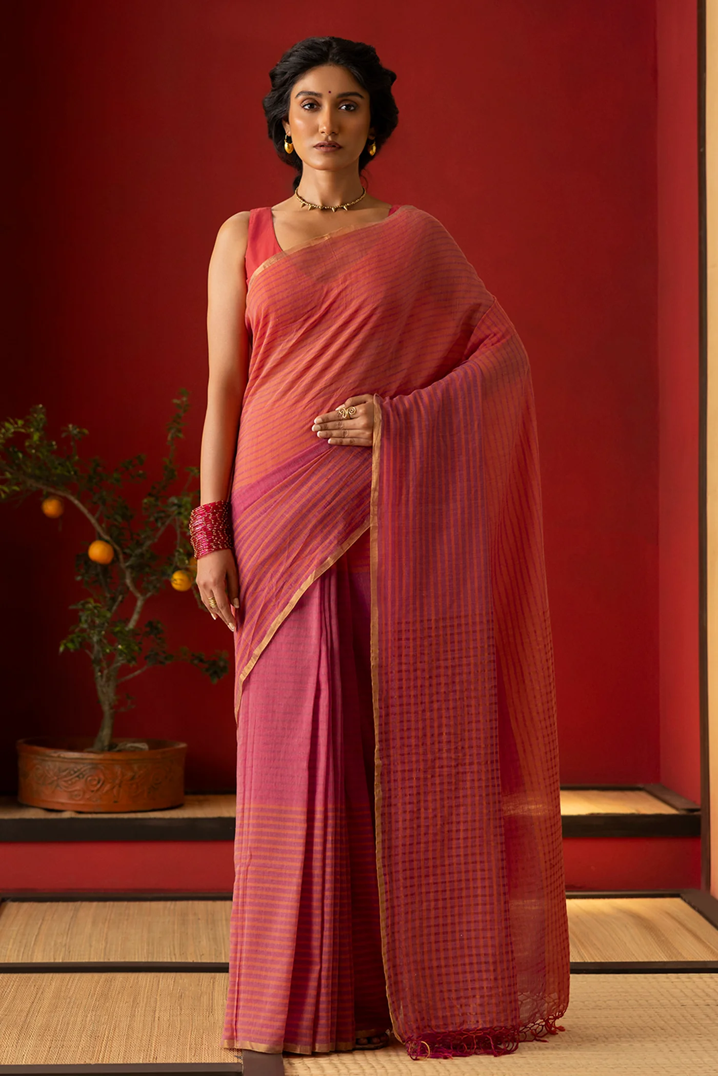 Fiza-Pink Cotton Saree - Image 2