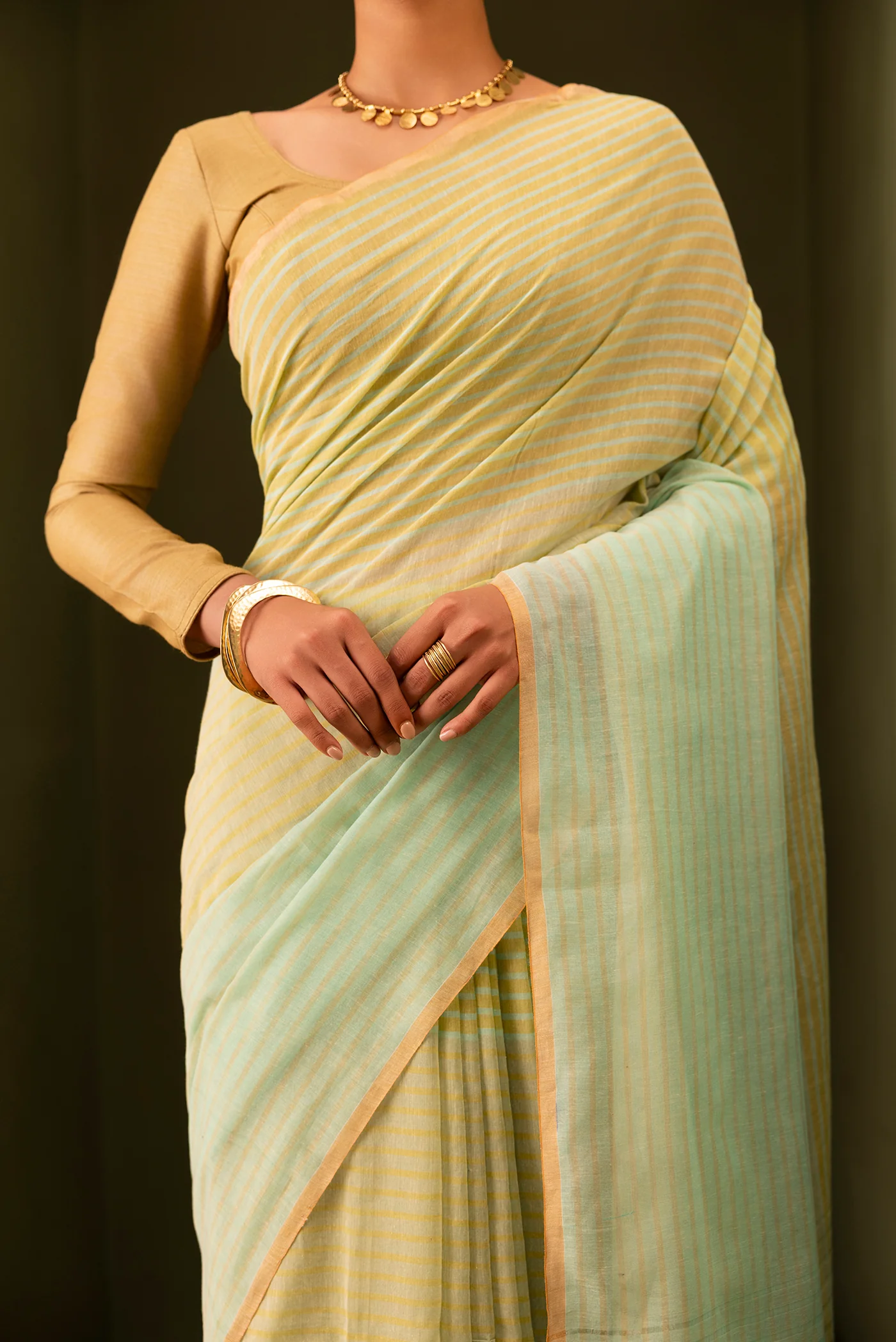 Fiza-Pista Green Cotton Saree - Image 4