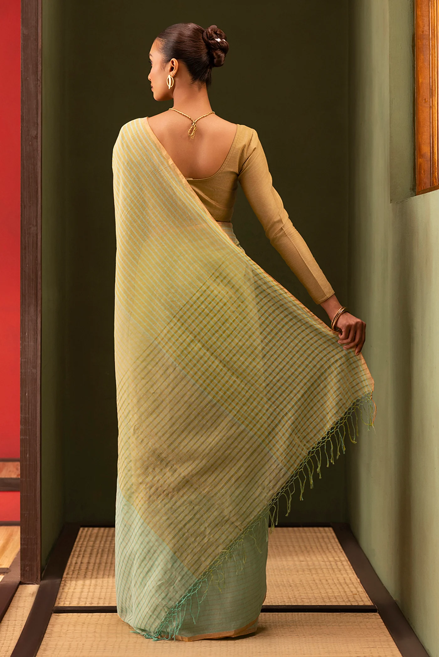 Fiza-Pista Green Cotton Saree - Image 6