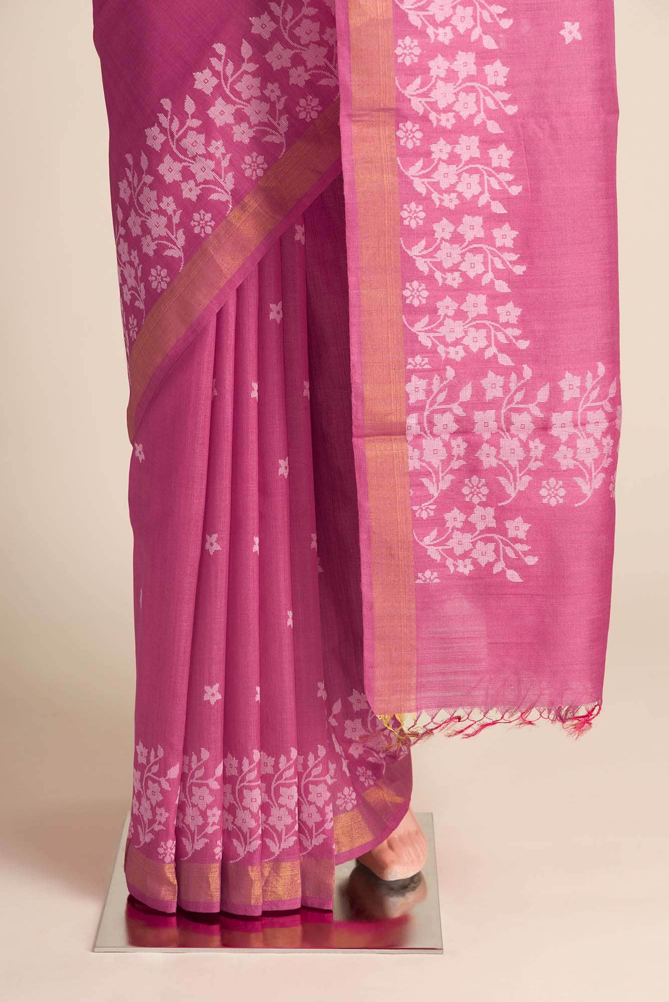 Forget Me Not-Pink Bhagalpuri Tussar Silk Saree - Image 3