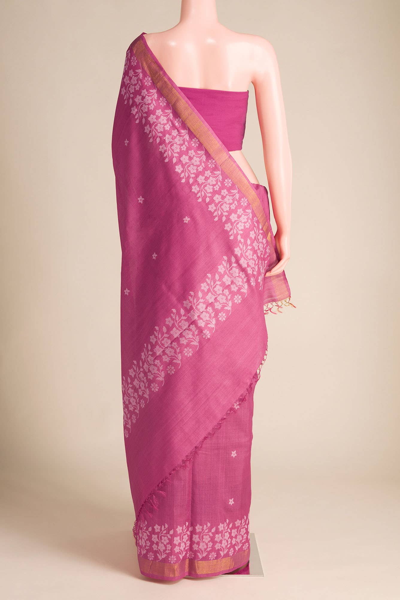Forget Me Not-Pink Bhagalpuri Tussar Silk Saree - Image 4