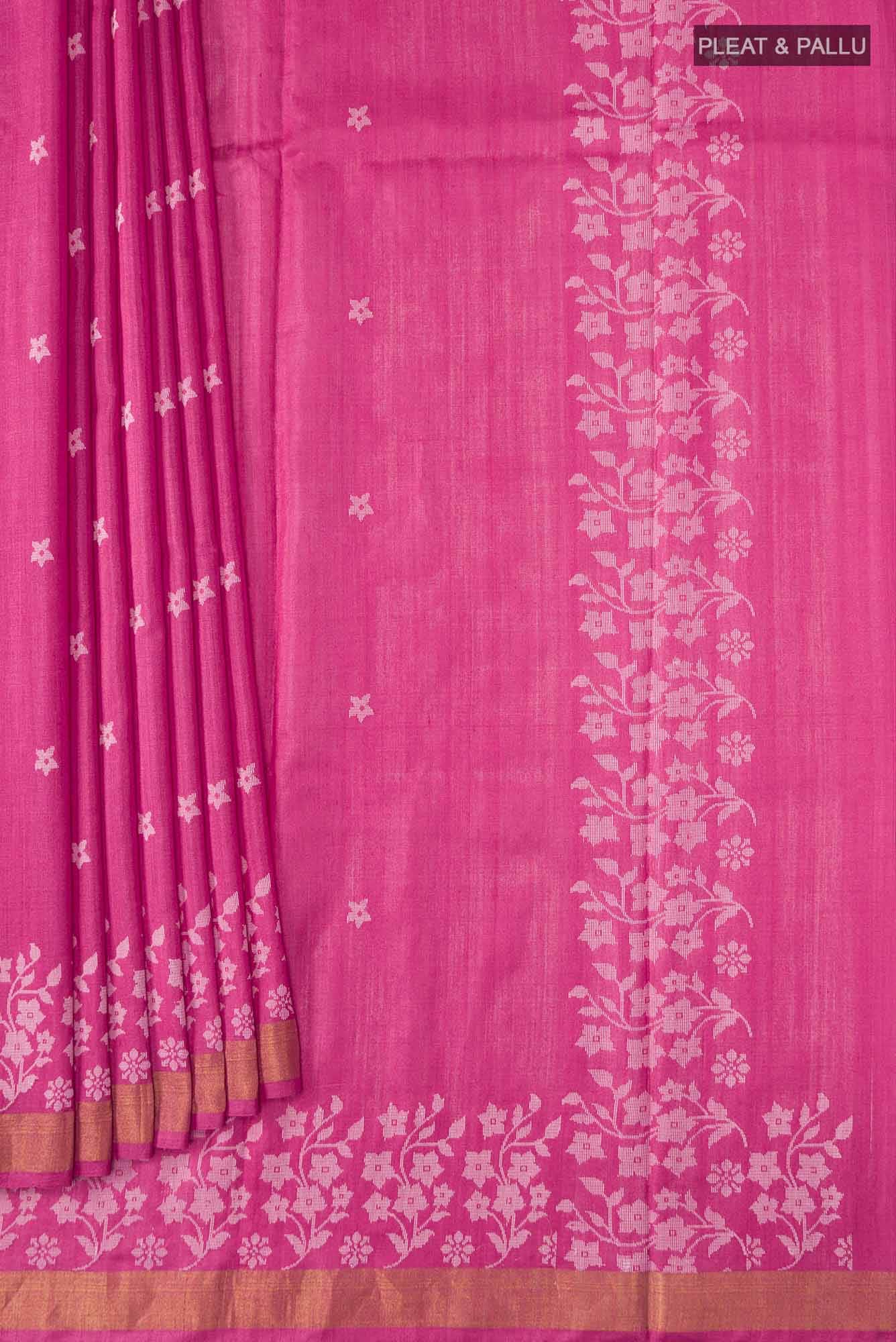 Forget Me Not-Pink Bhagalpuri Tussar Silk Saree - Image 6