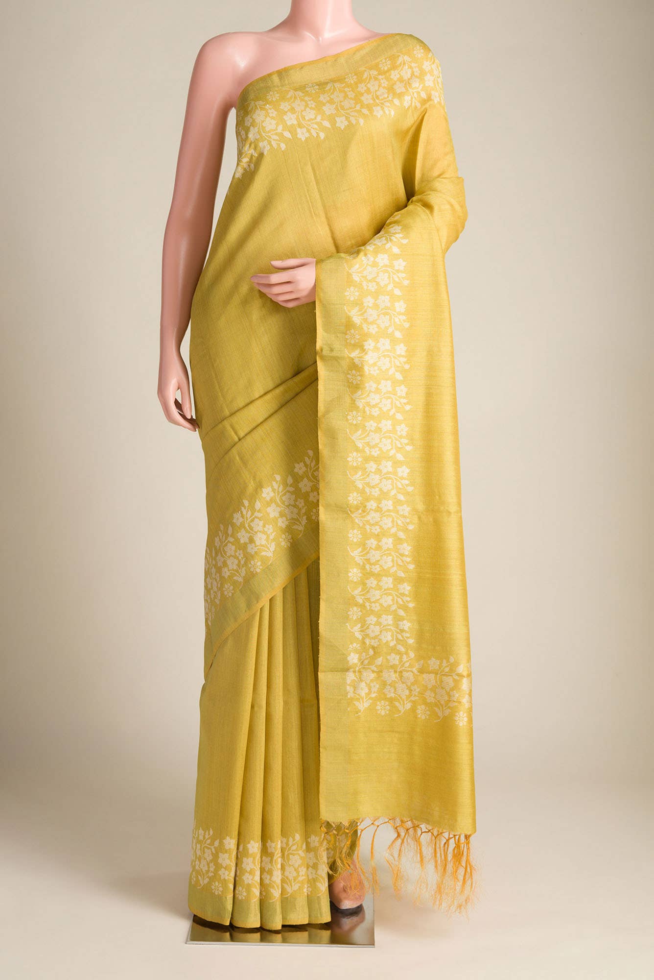 Forget Me Not-Yellow Bhagalpuri Tussar Silk Saree - Image 2