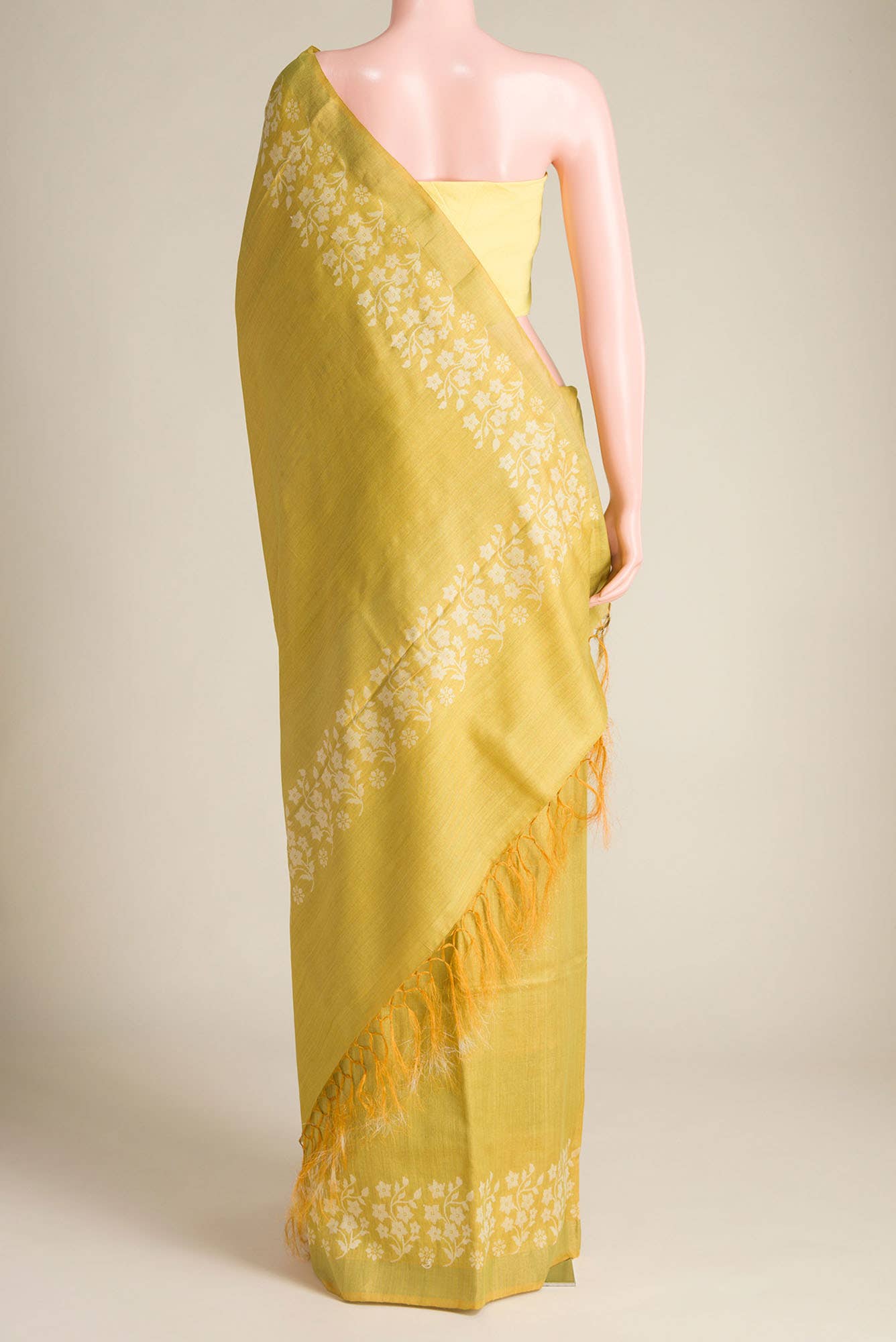 Forget Me Not-Yellow Bhagalpuri Tussar Silk Saree - Image 4