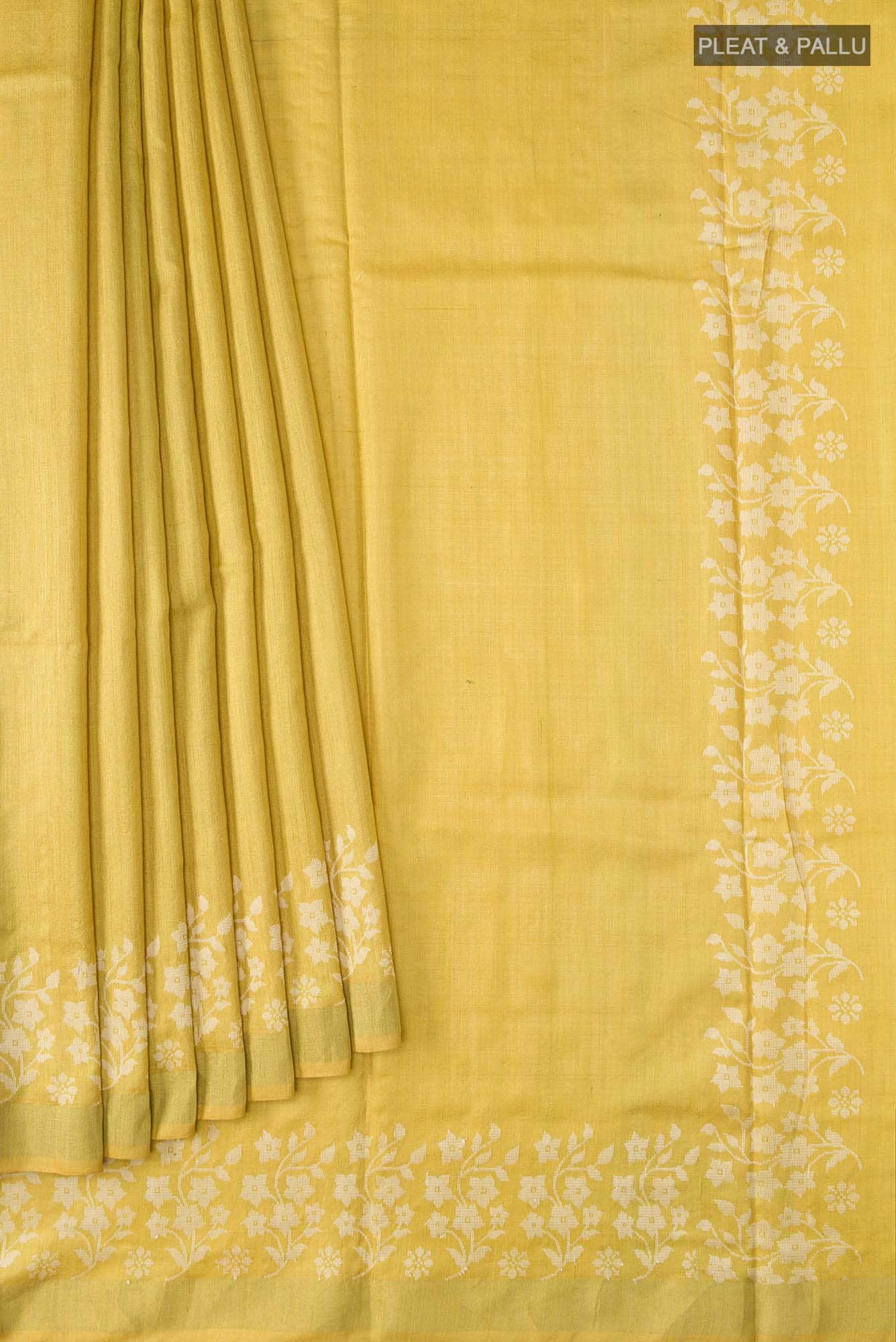 Forget Me Not-Yellow Bhagalpuri Tussar Silk Saree - Image 6
