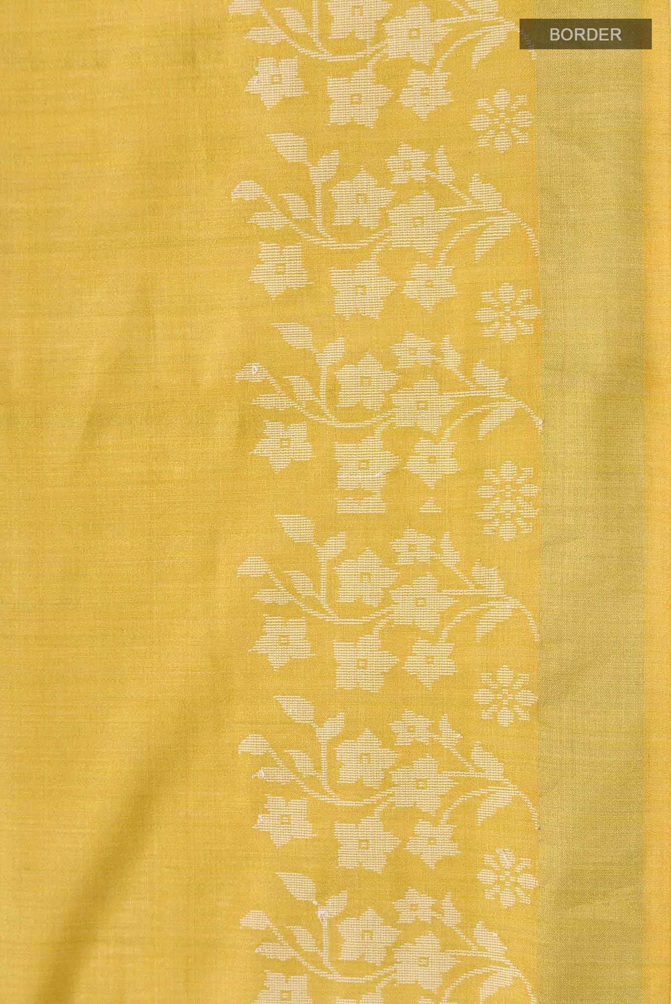 Forget Me Not-Yellow Bhagalpuri Tussar Silk Saree - Image 7