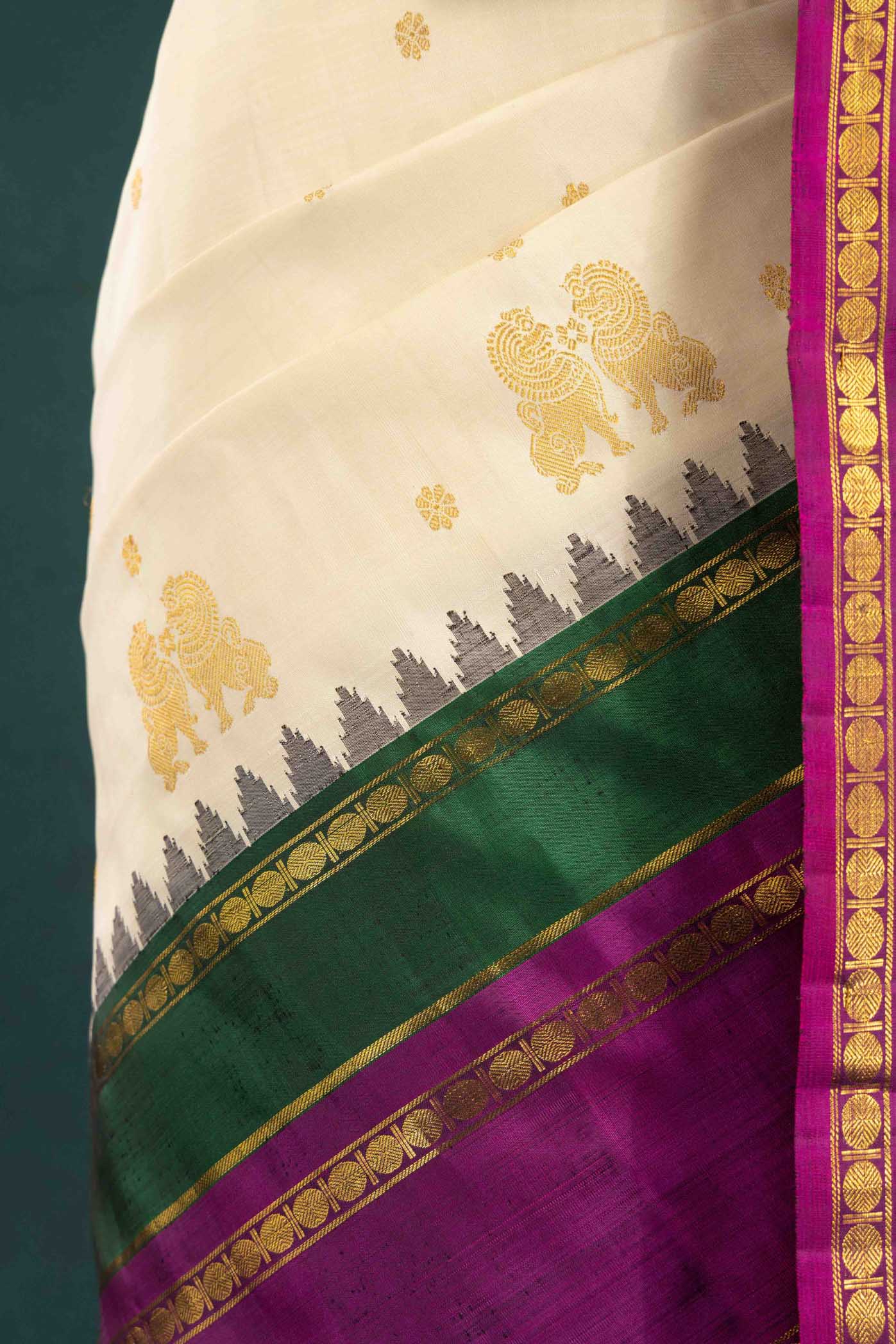 Gauri-Off White Kanchipuram Silk Saree - Image 6