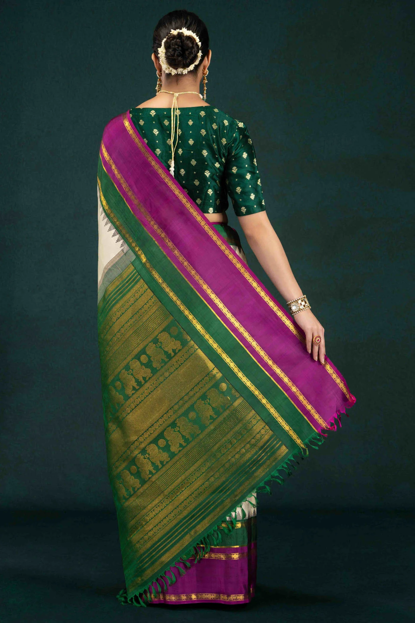 Gauri-Off White Kanchipuram Silk Saree - Image 8