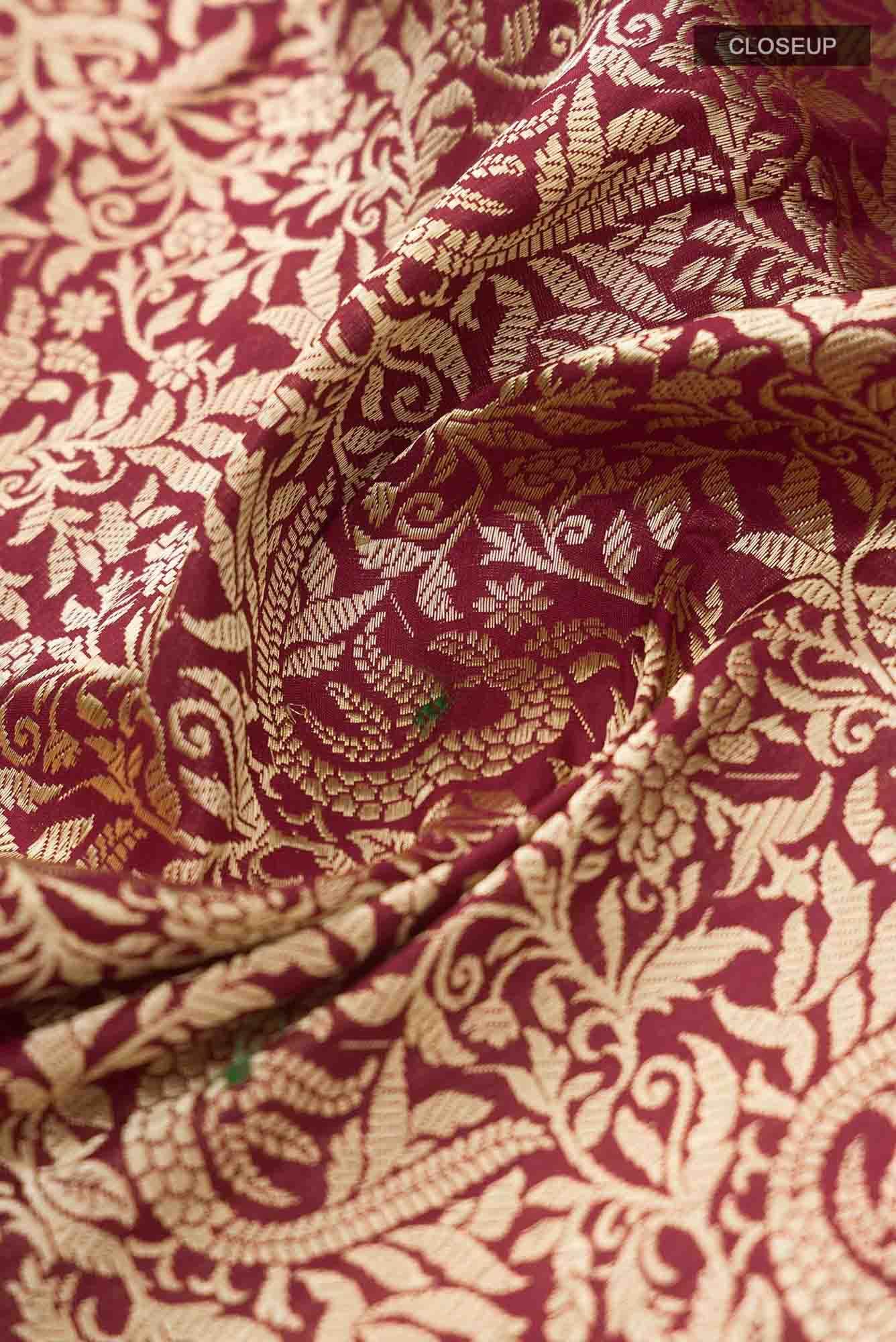 Gazal-Maroon Banarasi Silk Saree - Image 3