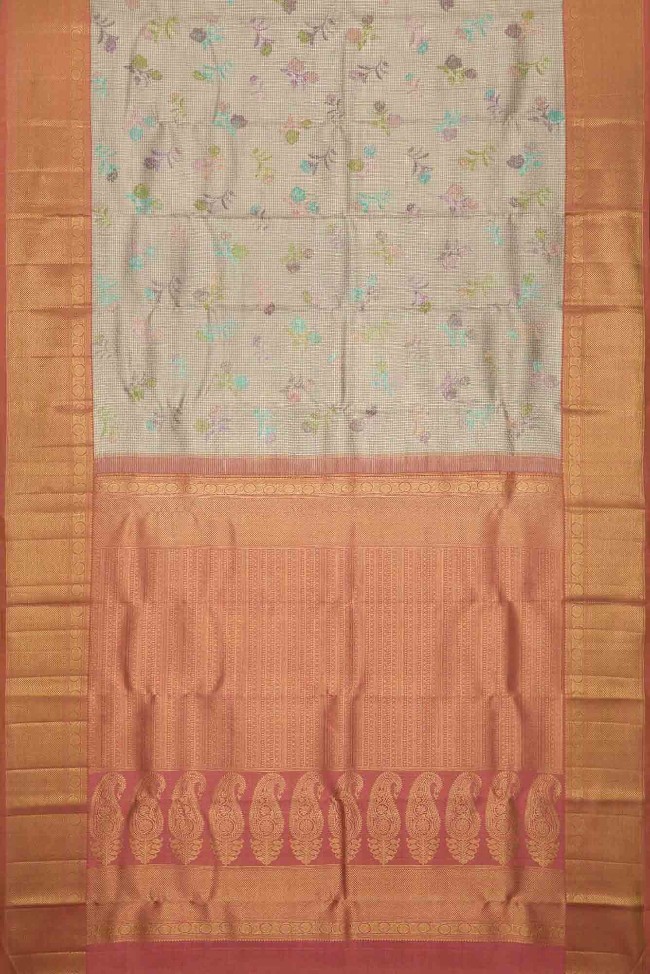 Pure Silk Pure Zari Gold and Silver Dual Tone Kanjivaram Tissue Saree - Image 4