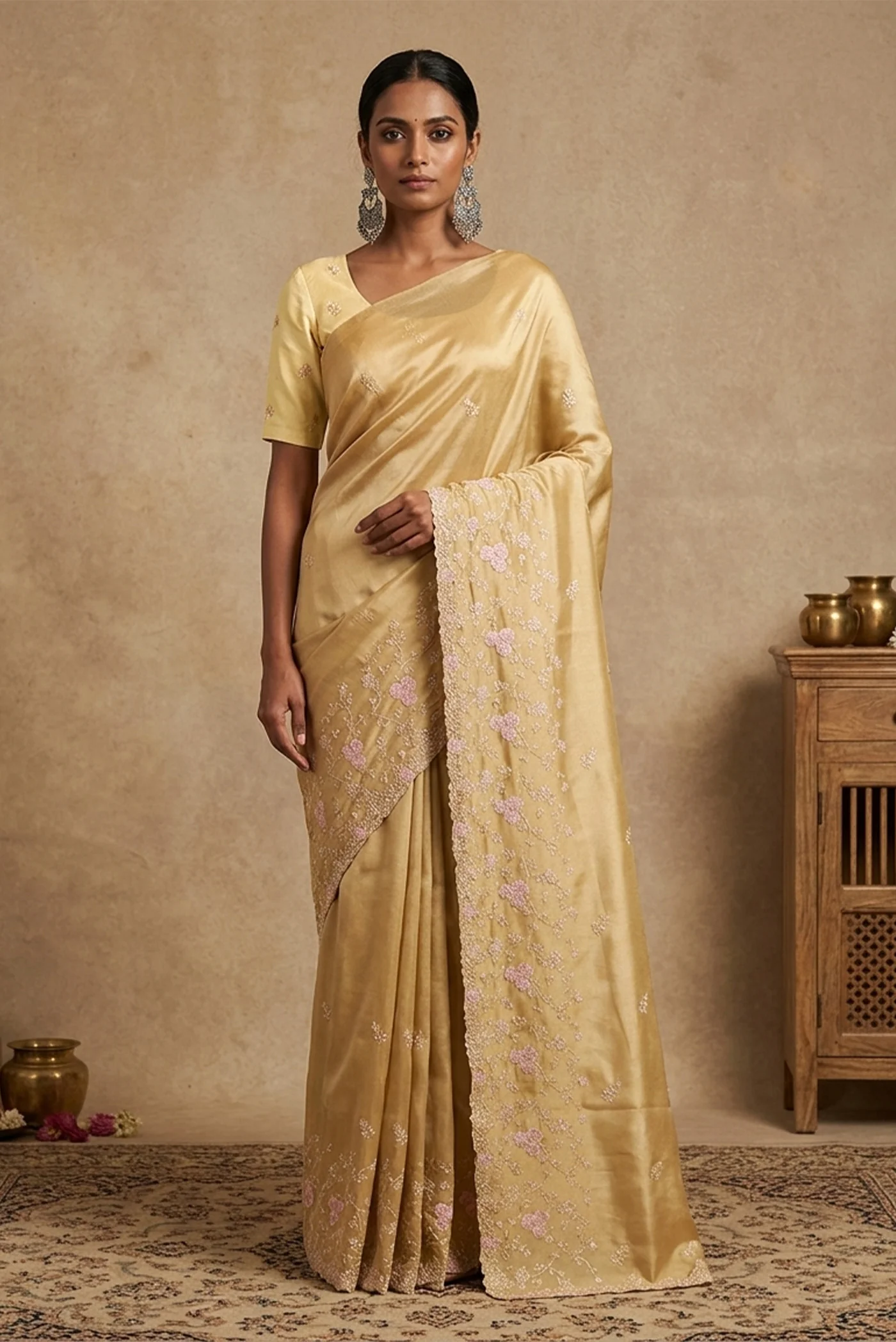 Sandal Blended Organza Silk Saree