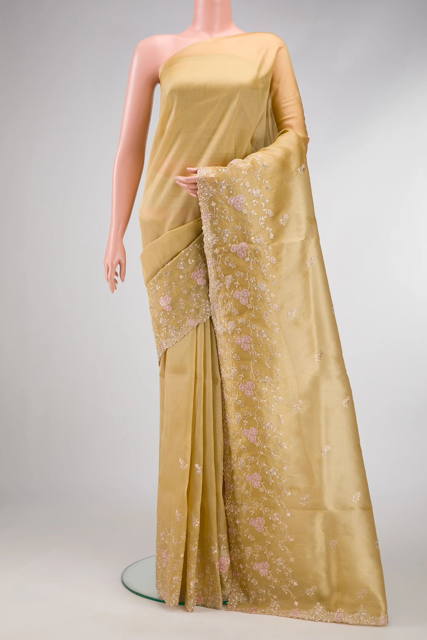 Sandal Blended Organza Silk Saree - Image 2
