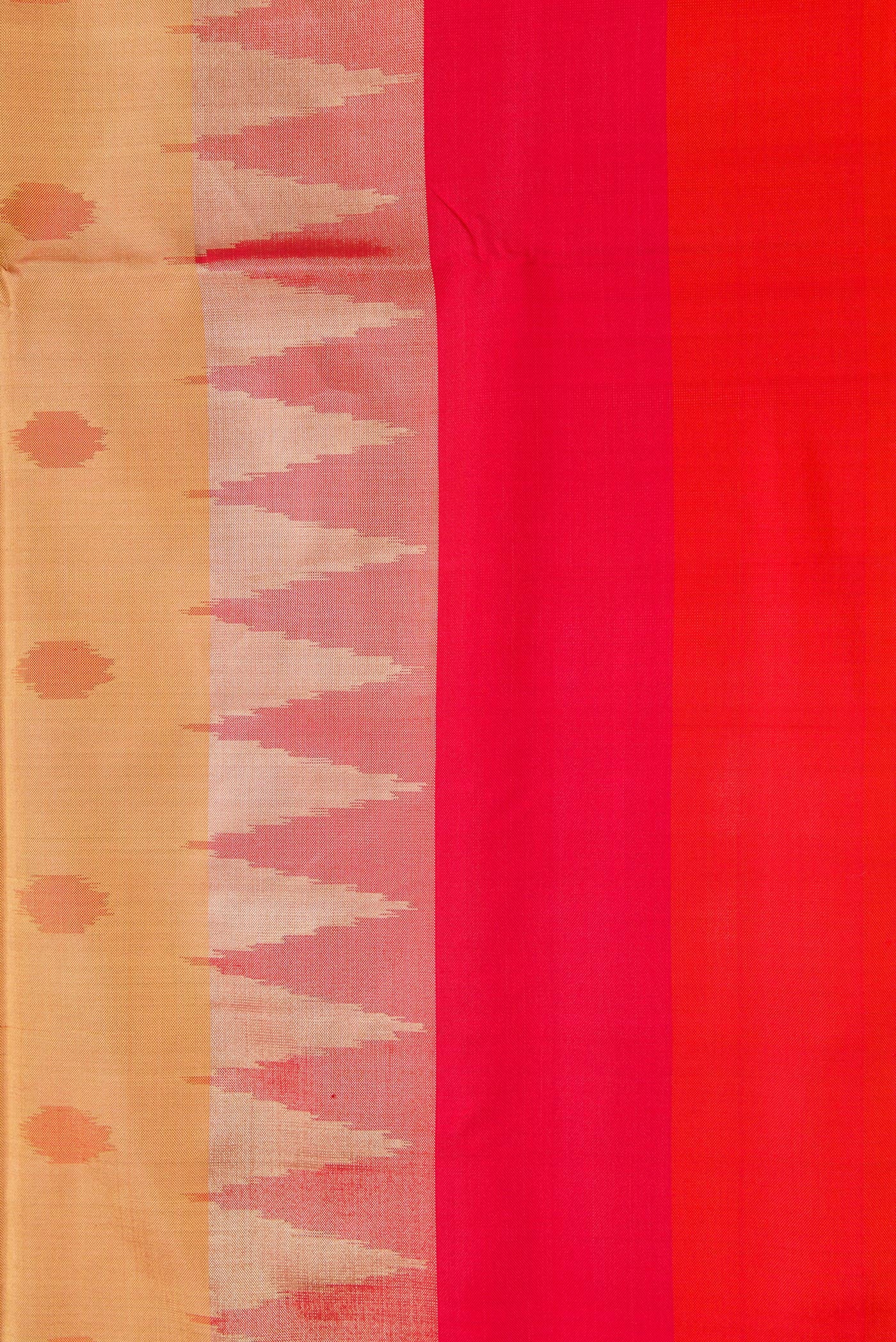 Gold with Orange Color Pochampally Silk Saree - Image 3