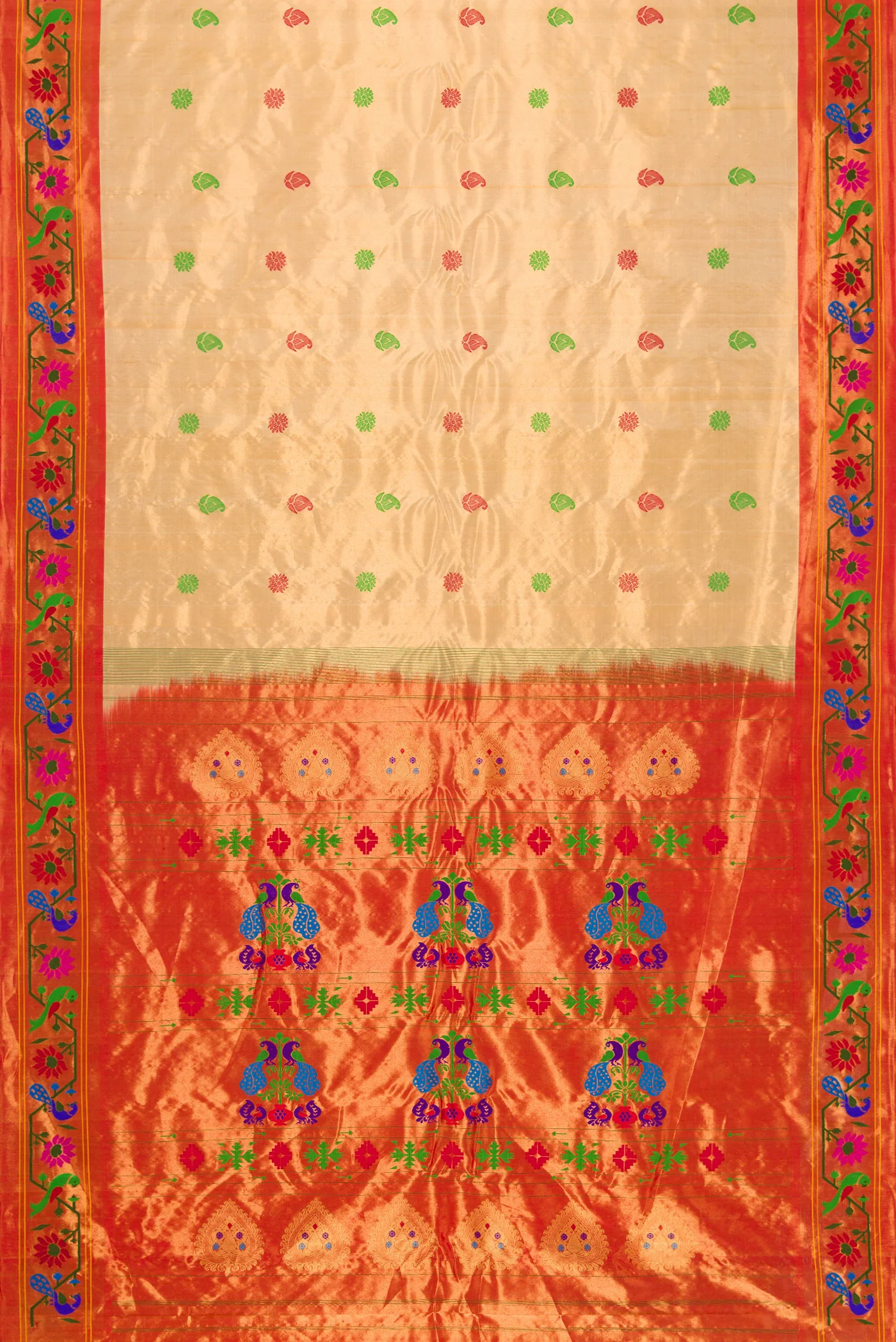 Gold Dual Tone Gadwal Silk Saree - Image 6
