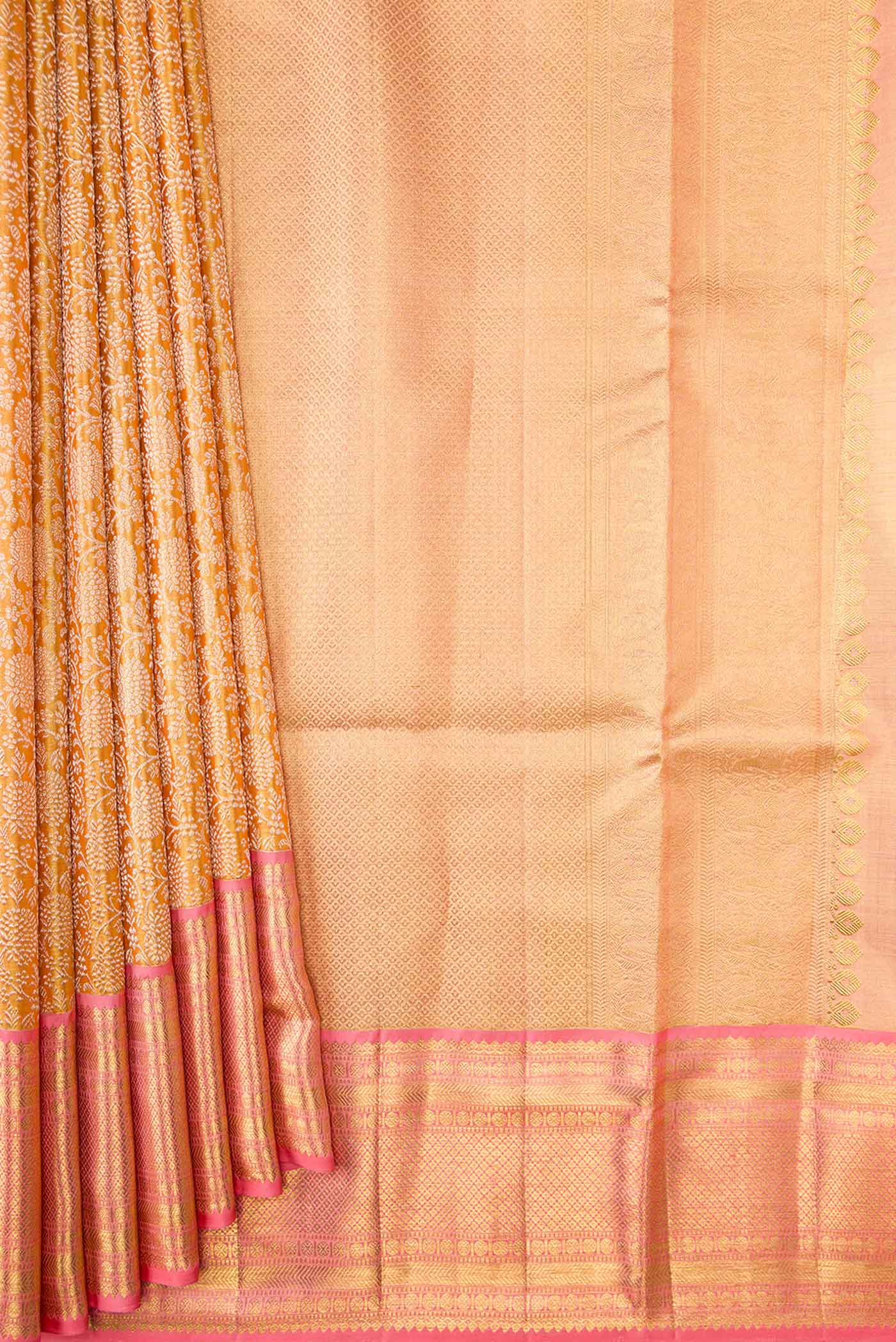 Gold Dual Tone Kanjivaram Silk Saree - Image 4