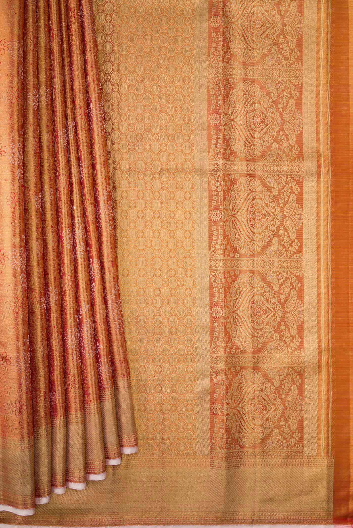 Gold Dual Tone Kanchipuram Silk Saree - Image 4
