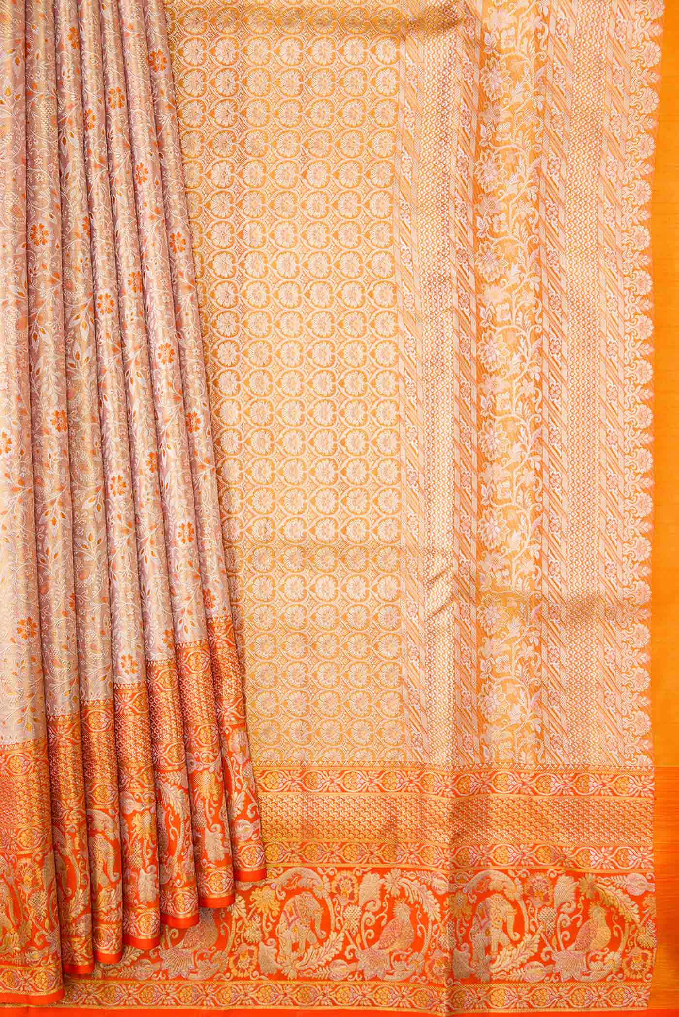 Gold Dual Tone Kanchipuram Silk Saree - Image 4