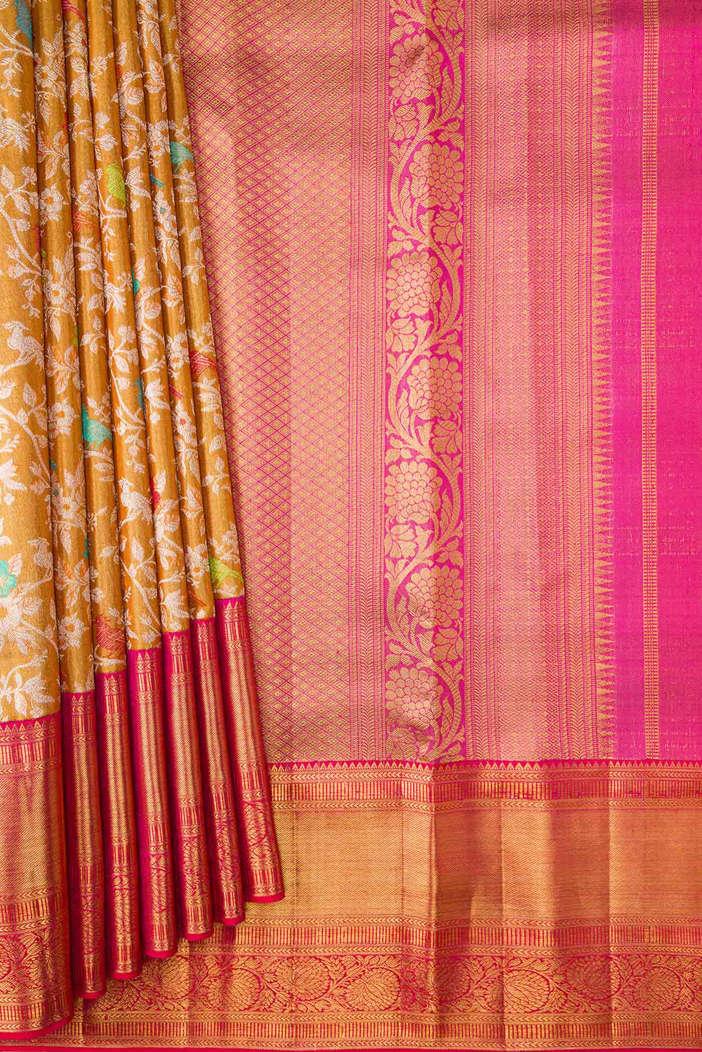 Gold Dual Tone Kanjivaram Silk Saree - Image 4