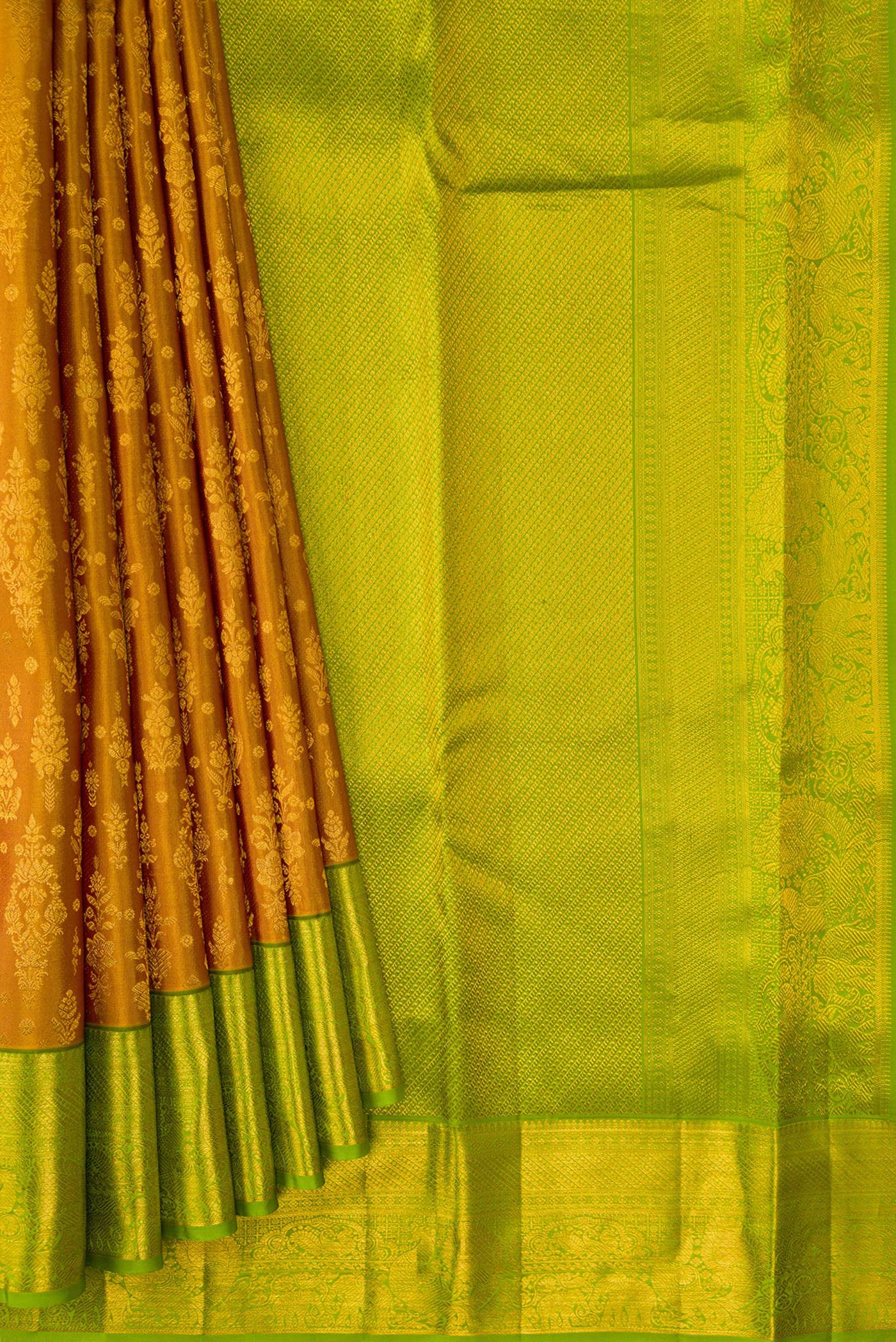 Mustard Kanchipuram Silk Saree - Image 4