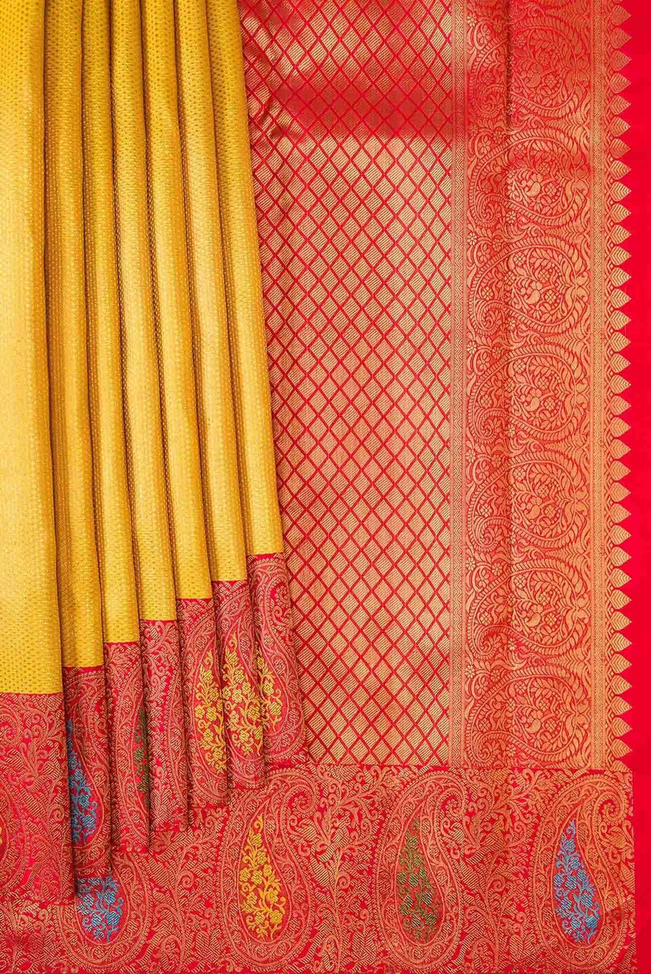 Pure Silk Pure Zari Gold Dual Tone Kanjivaram Saree - Image 2
