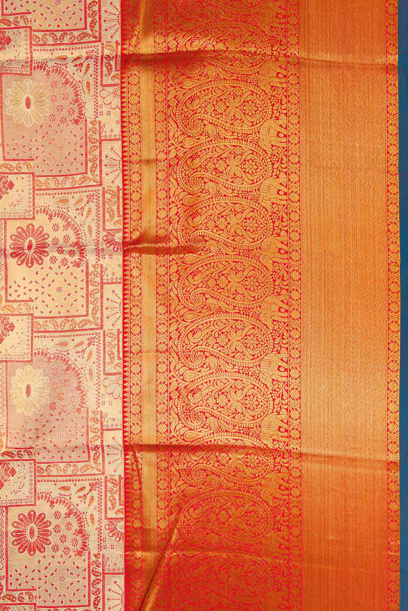 Gold with Red Color Kanchipuram Tissue Silk Saree - Image 3
