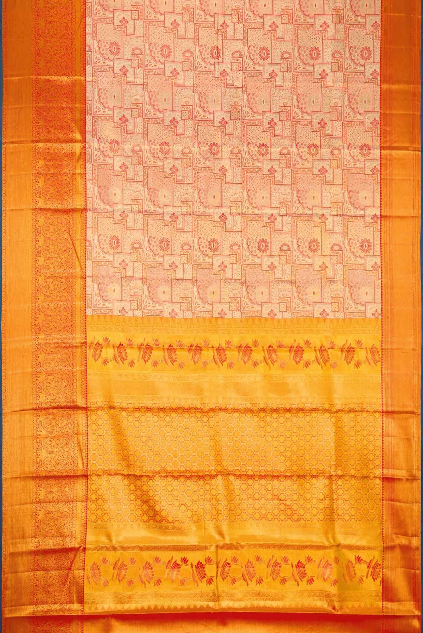 Gold with Red Color Kanchipuram Tissue Silk Saree - Image 6