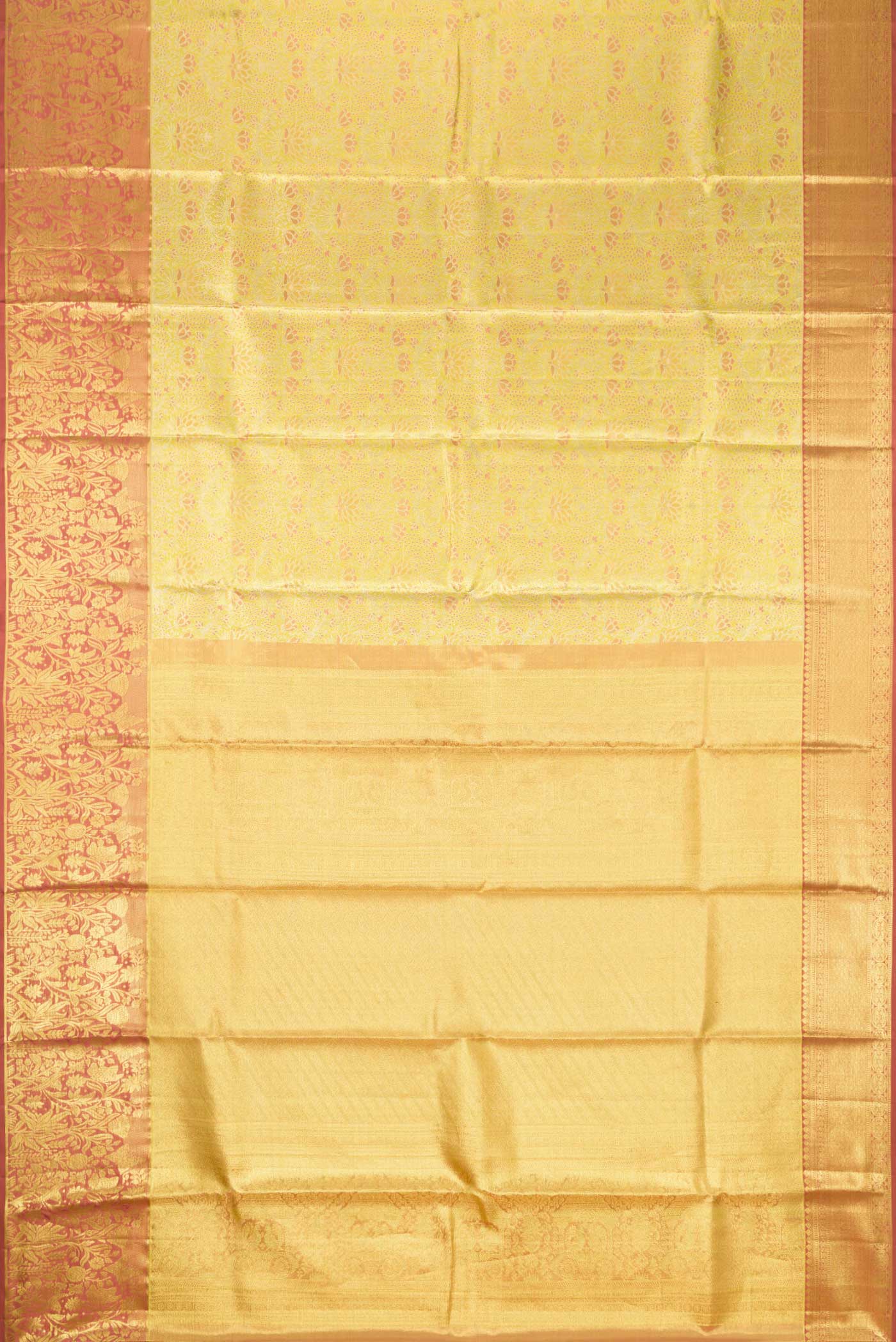 Lemon Yellow Dual Tone Kanchipuram Tissue Silk Saree - Image 6