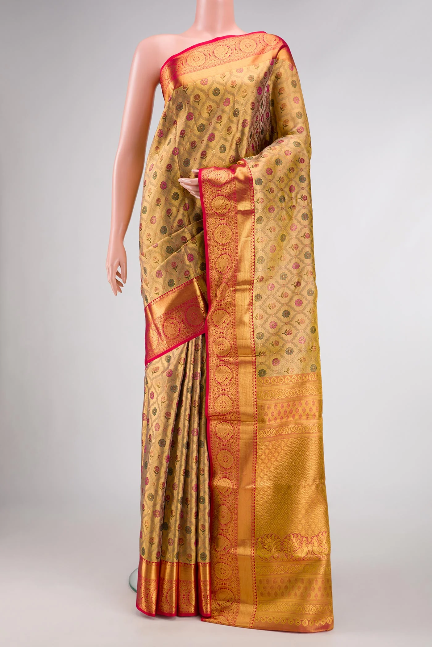 Gold Dual Tone Kanchipuram Tissue Silk Saree