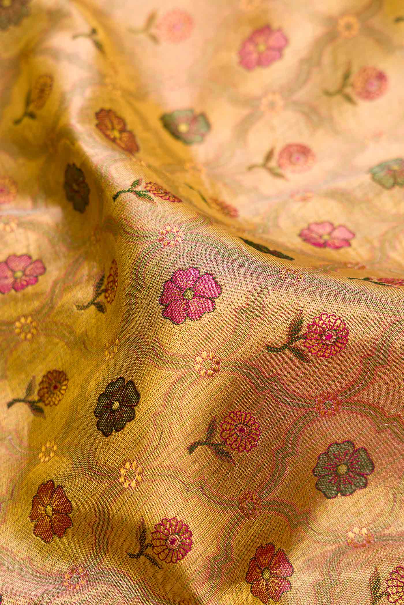 Gold Dual Tone Kanchipuram Tissue Silk Saree - Image 2