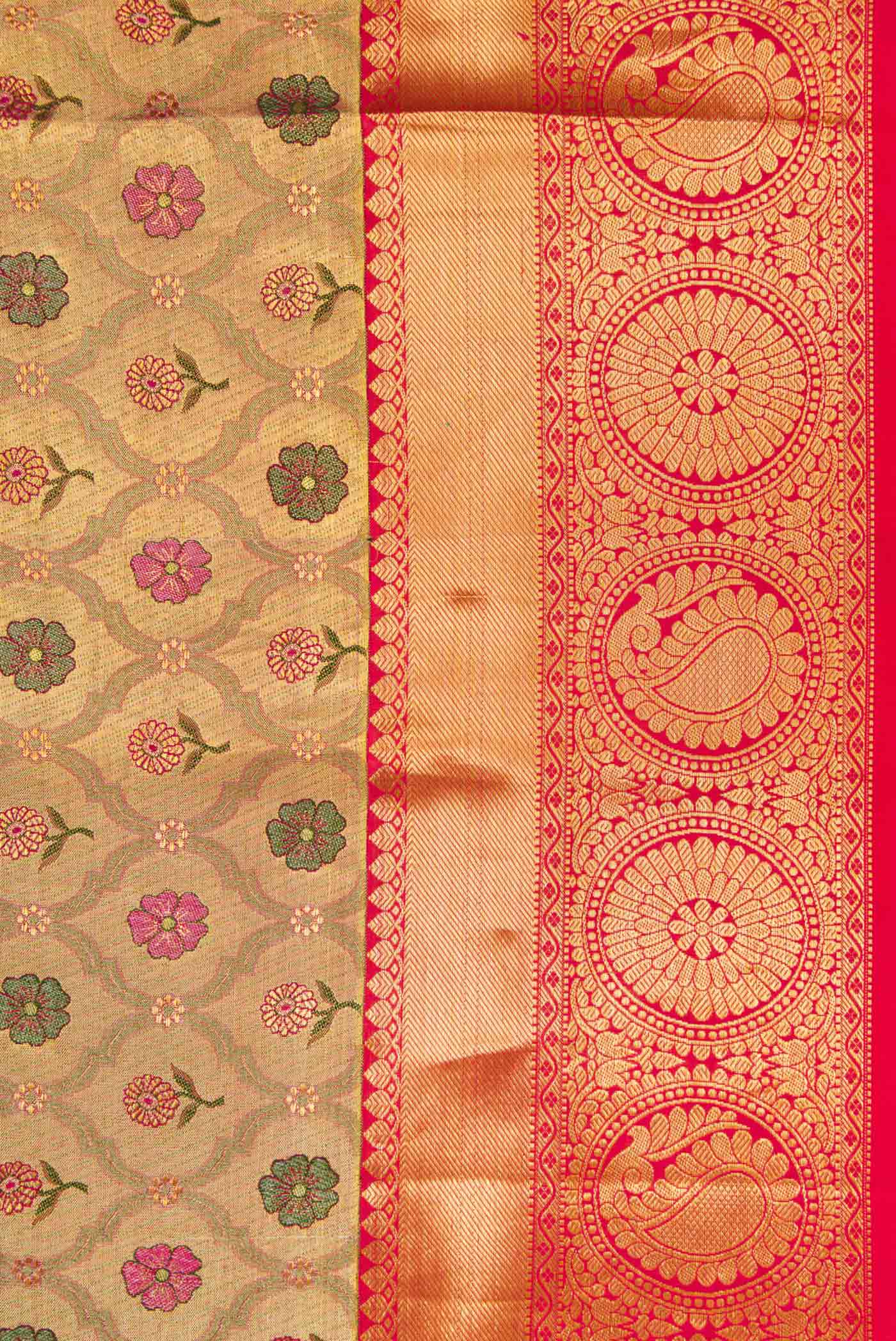 Gold Dual Tone Kanchipuram Tissue Silk Saree - Image 3
